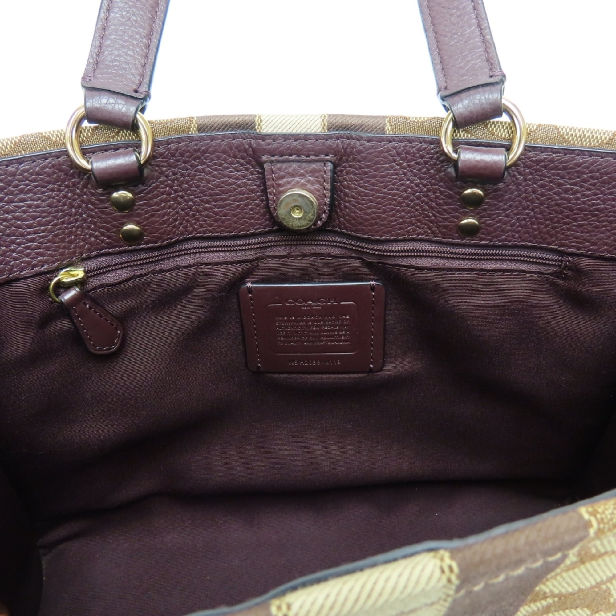 Coach Signature Bordeaux Brown Canvas Leather Tote Bag (Pre-Owned)