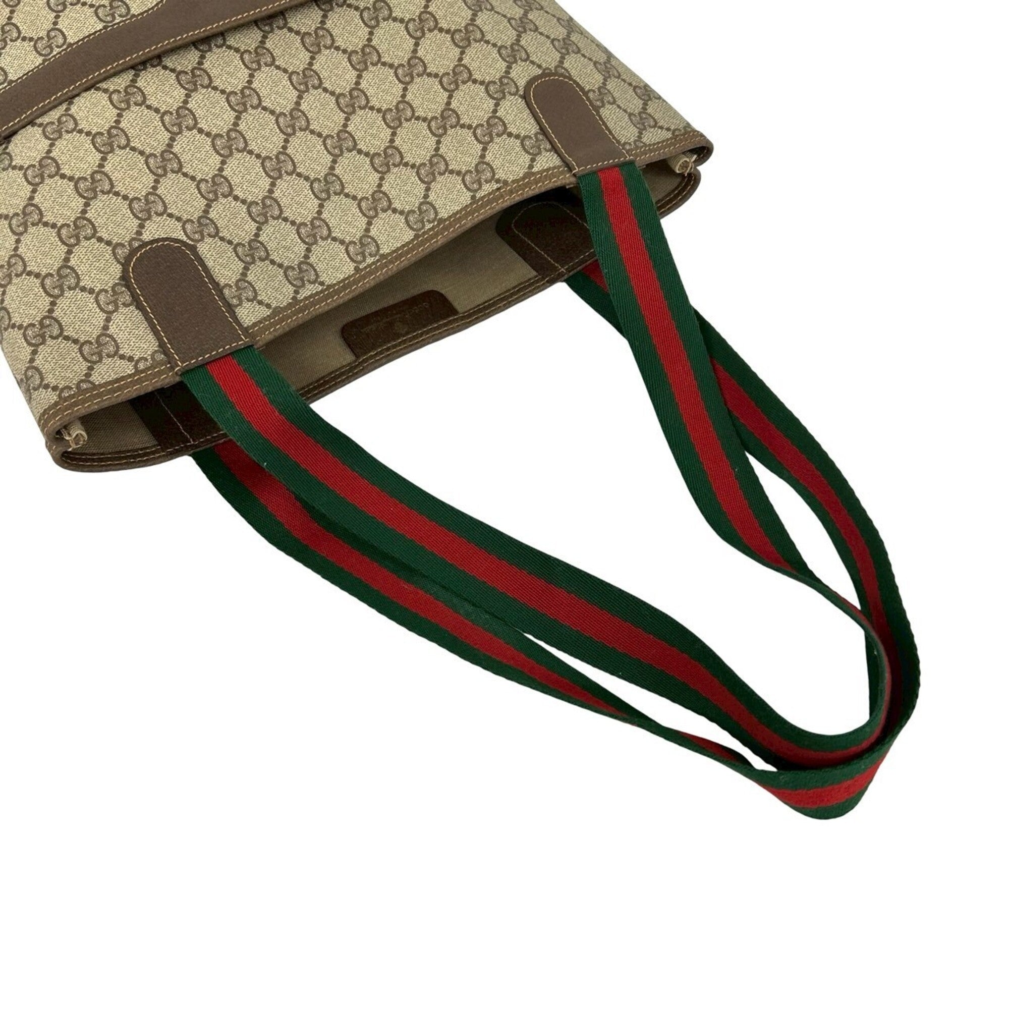 Gucci Brown Green Red Color Leather Pvc Handbag Tote Bag (Pre-Owned)