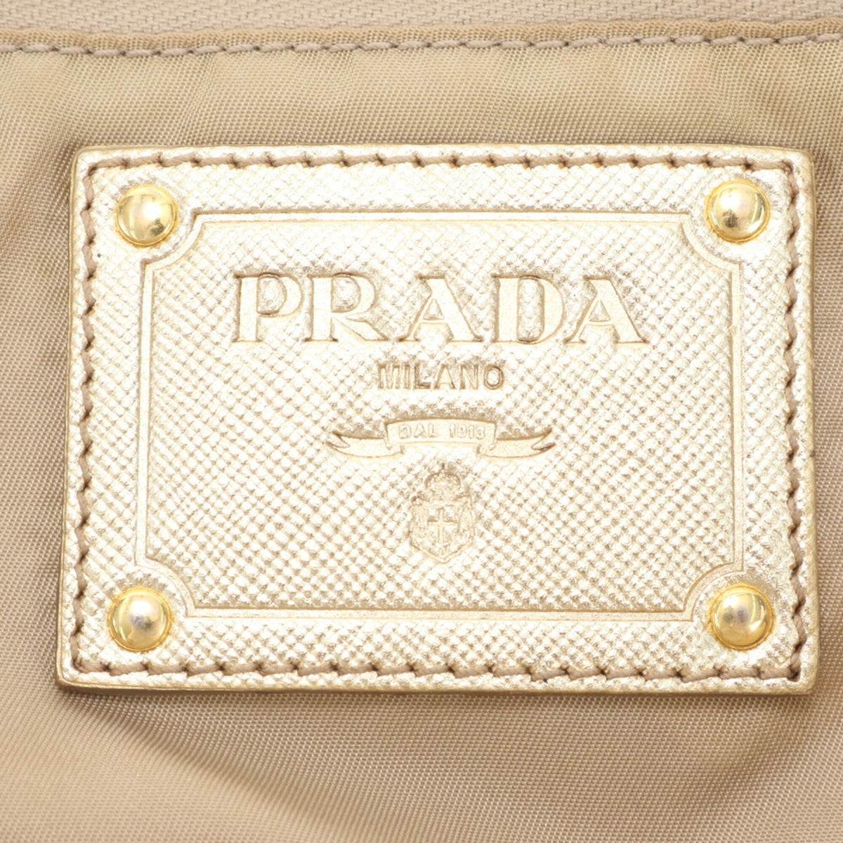 Prada Beige Leather Nylon Handbag Shoulder Bag Tote Bag (Pre-Owned)