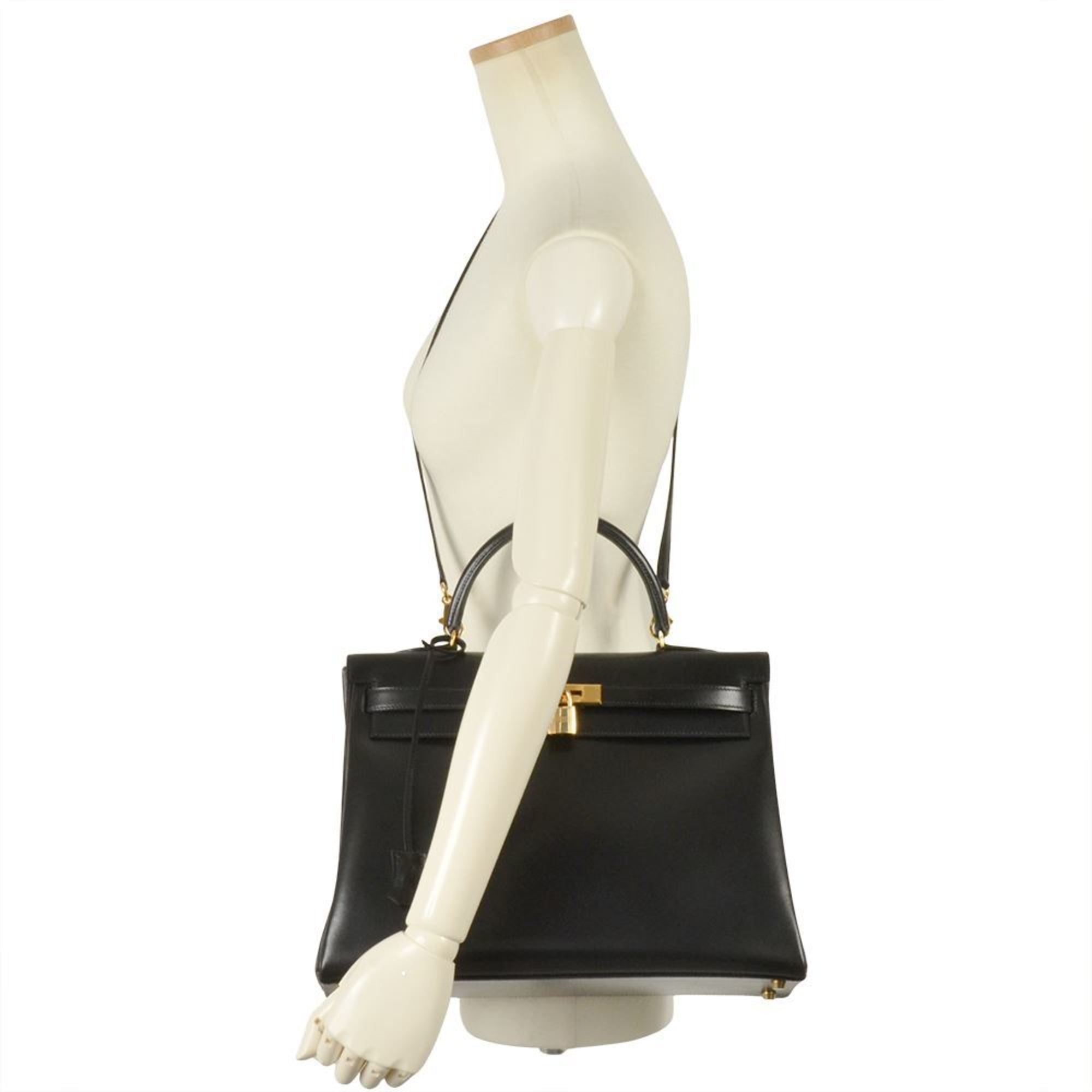 Hermes Black Box Calf Leather Handbag (Pre-Owned)