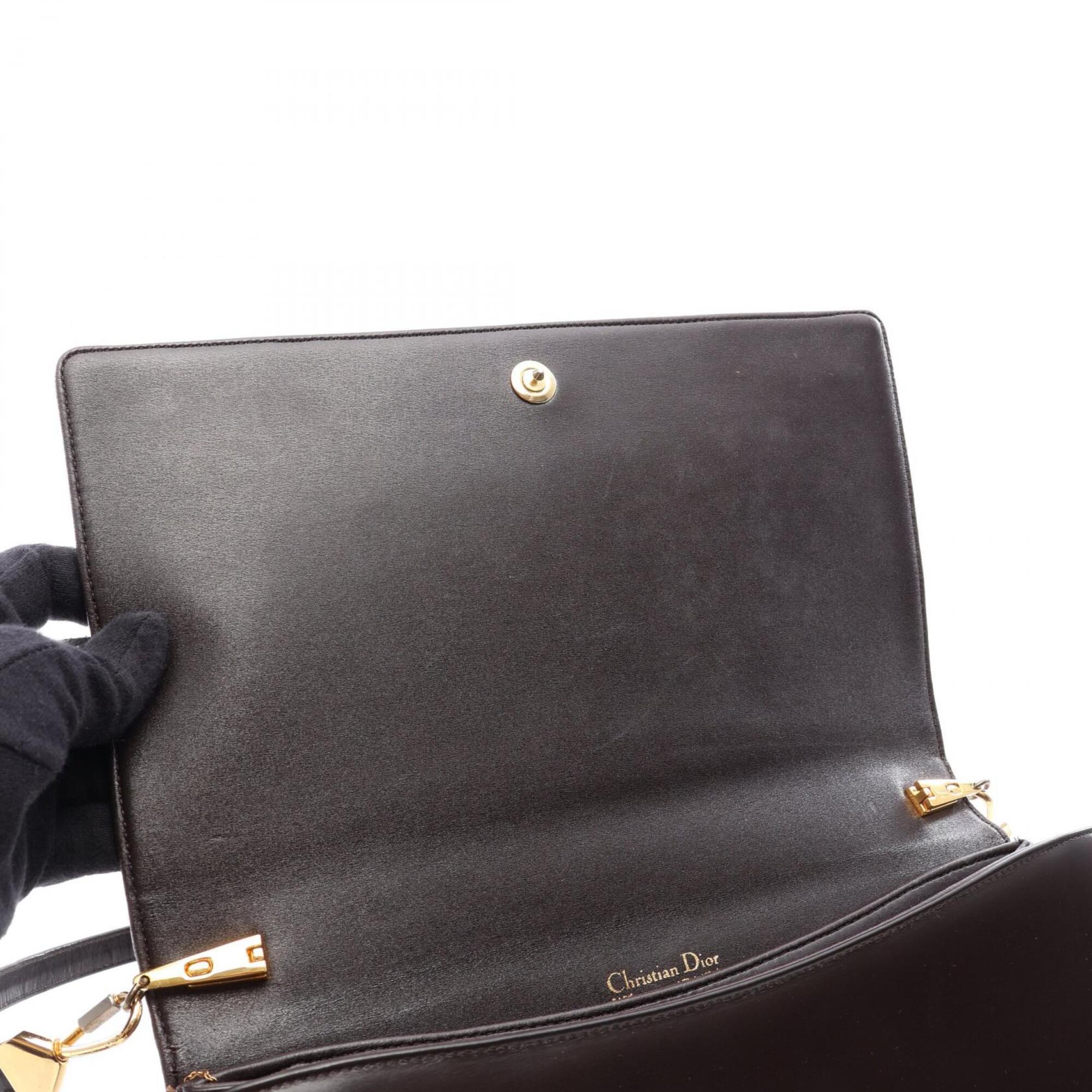 Christian Dior Brown Leather Handbag Pouch Shoulder Bag (Pre-Owned)