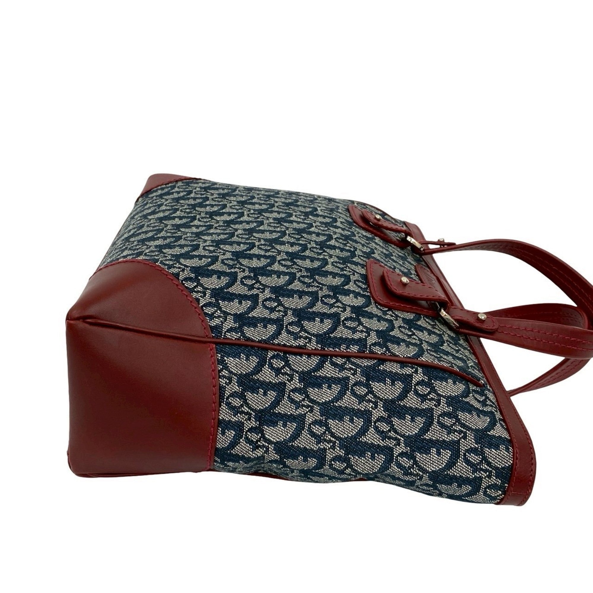 Christian Dior Navy Wine Canvas Leather Handbag Tote Bag (Pre-Owned)