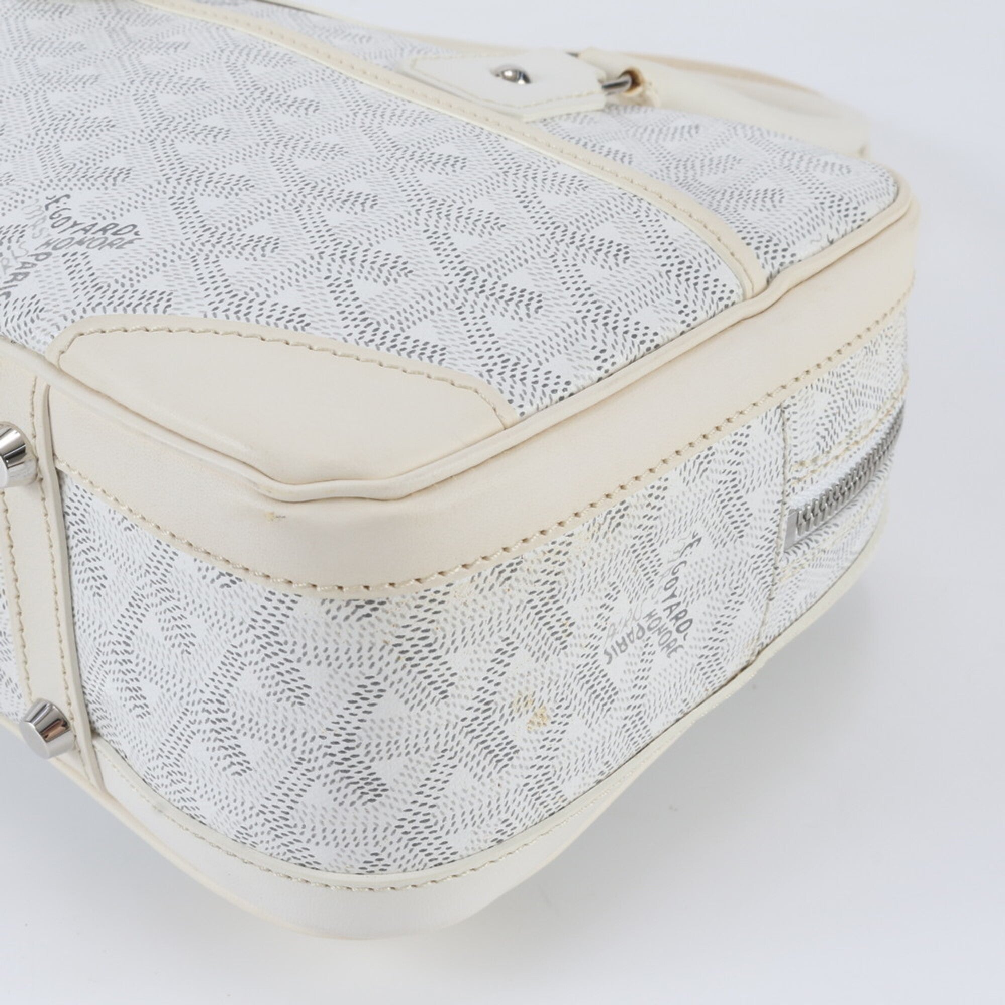 Goyard White Coated Canvas Leather Handbag Shoulder Bag Tote Bag (Pre-Owned)