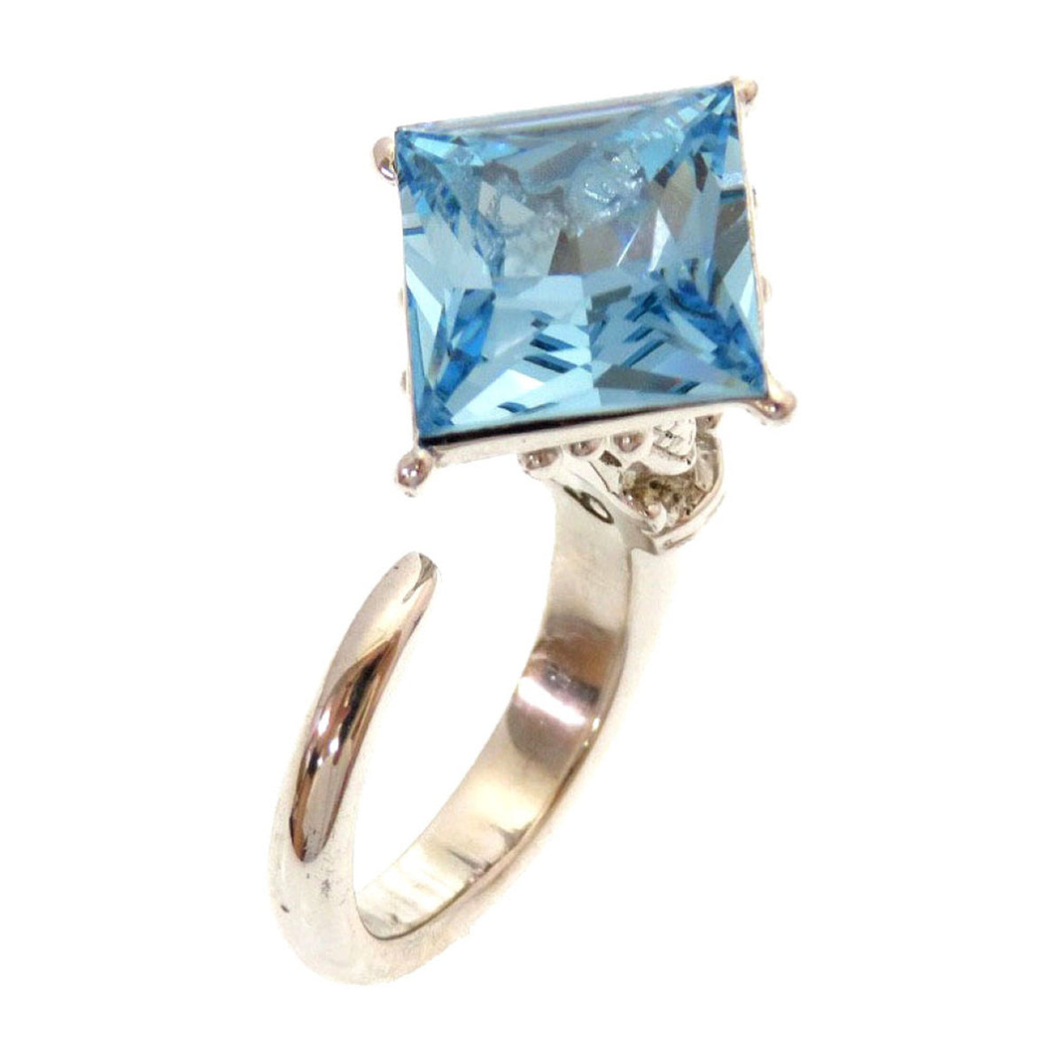 Christian Dior Silver Blue Metal Band Ring (Pre-Owned)