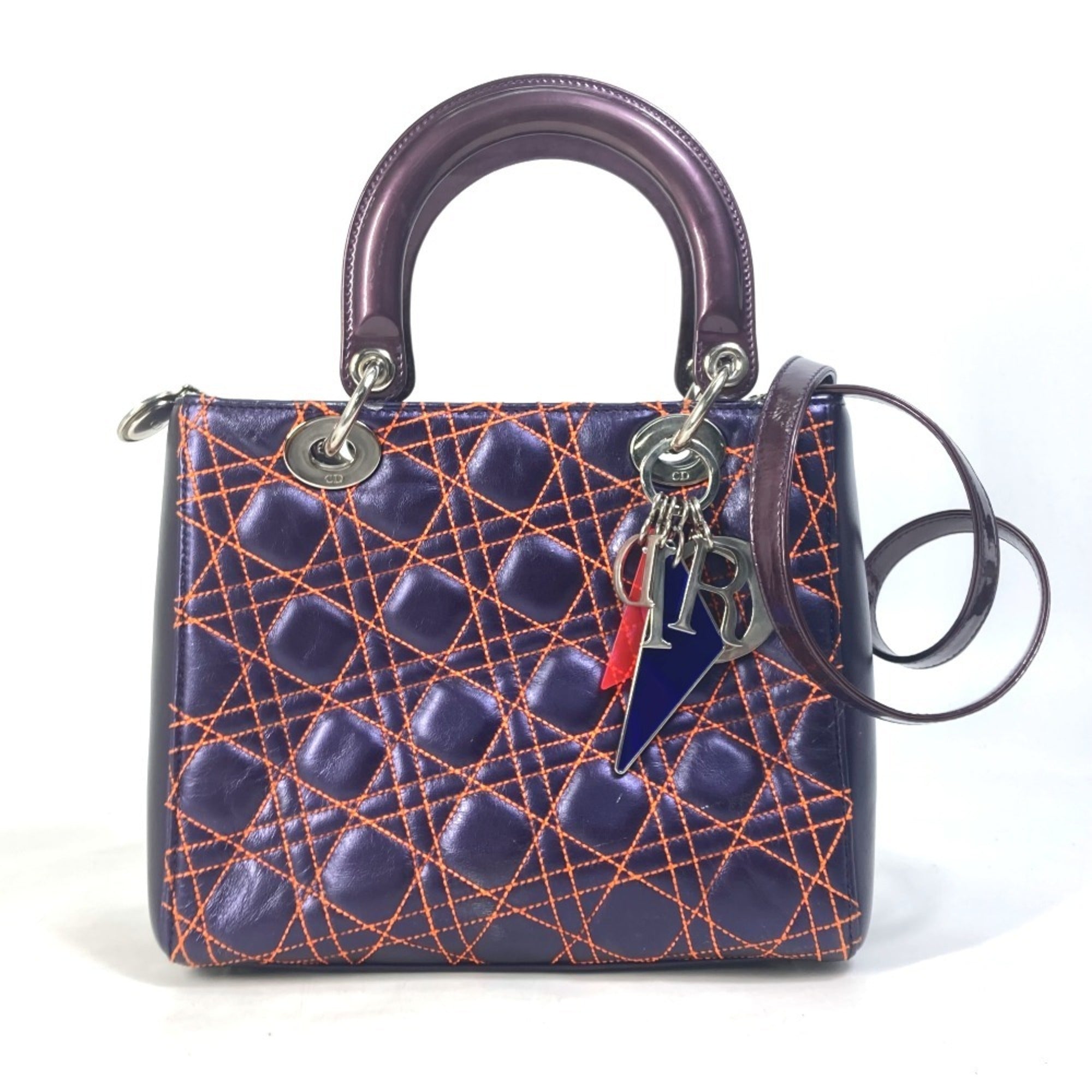 Christian Dior Orange Purple Leather Handbag Shoulder Bag (Pre-Owned)
