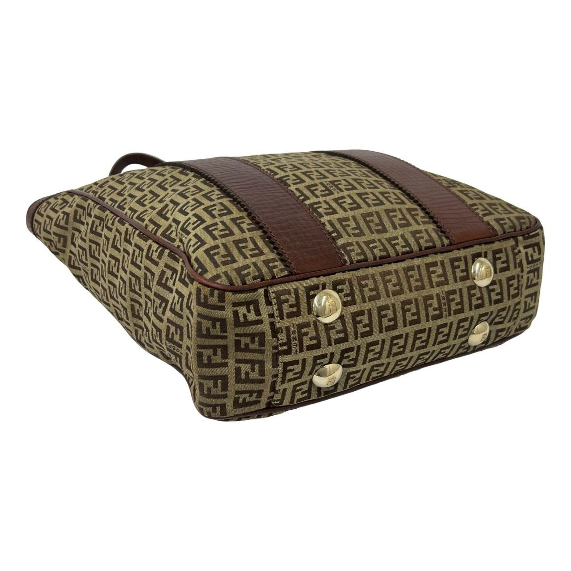 Fendi Brown Canvas Leather Handbag Tote Bag (Pre-Owned)
