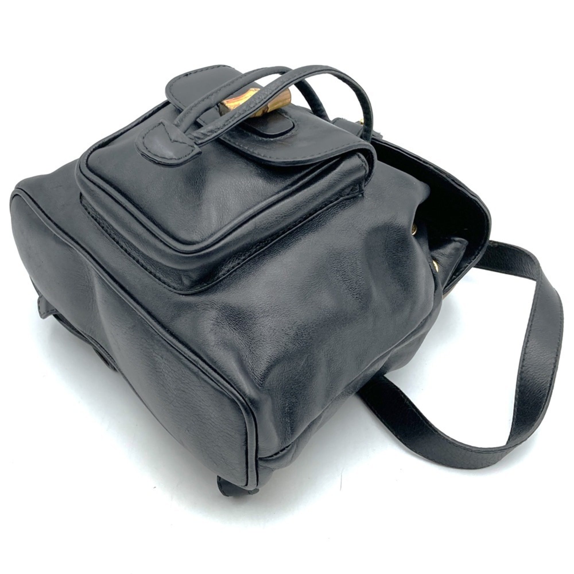 Gucci Black Leather Bamboo Backpack (Pre-Owned)