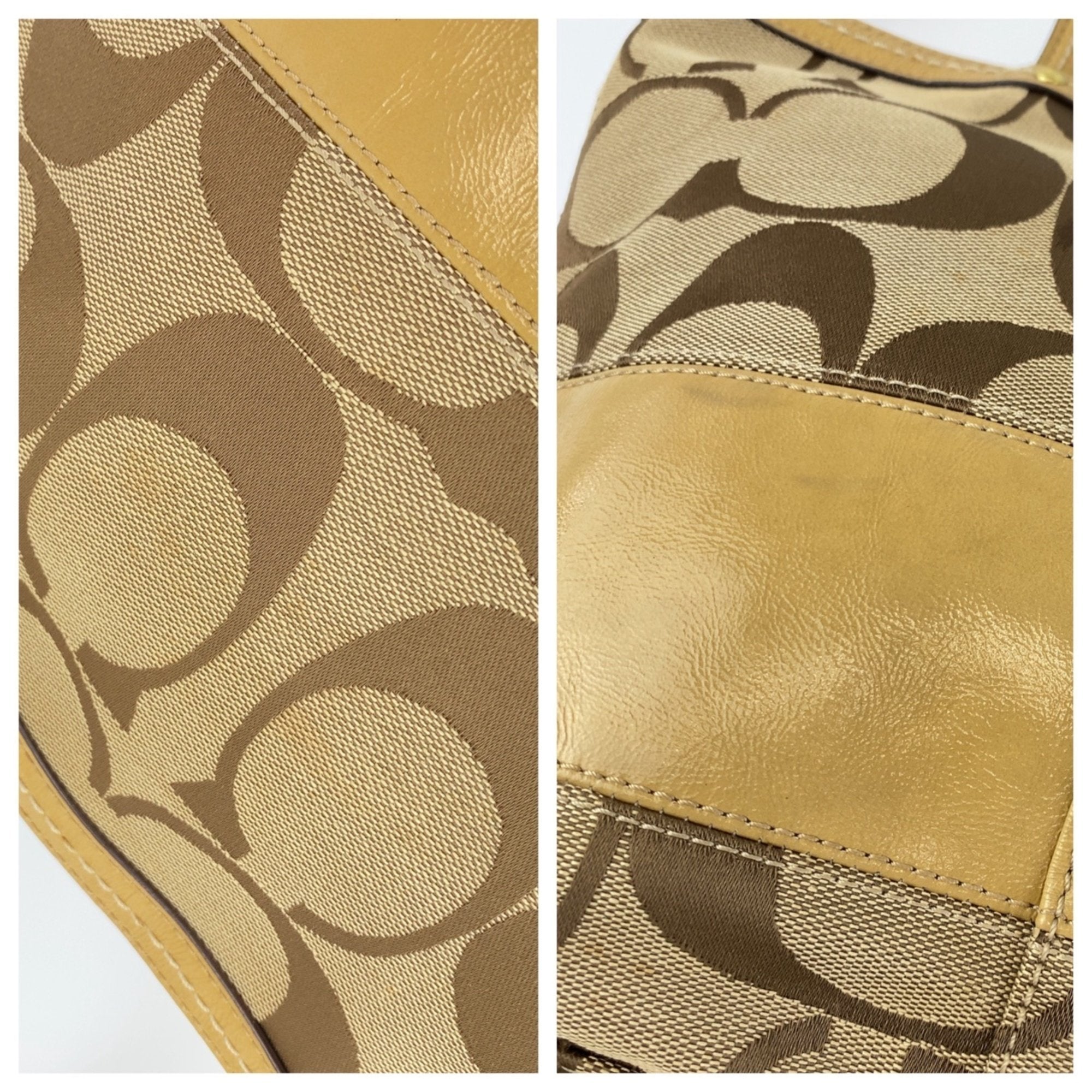 Coach Beige Brown Pink Canvas Leather Shoulder Bag Tote Bag (Pre-Owned)