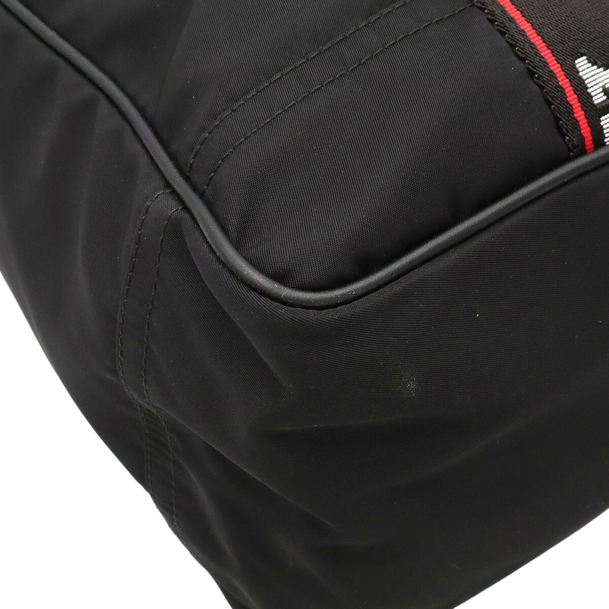 Bally Black Red Color Nylon Leather Shoulder Bag Tote Bag (Pre-Owned)