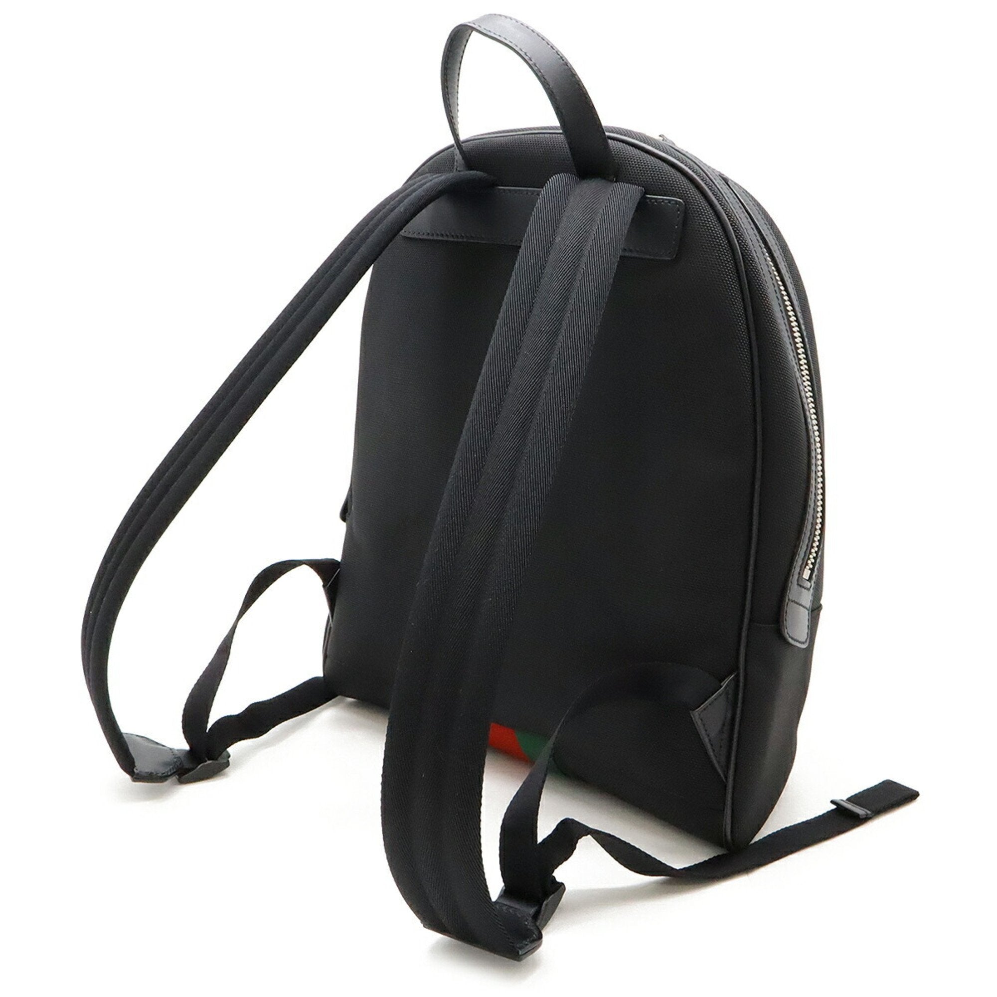 Gucci Sherry Line Black Green Red Color Canvas Backpack (Pre-Owned)