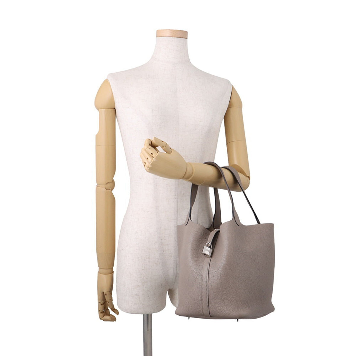 Hermes Beige Leather Handbag Tote Bag (Pre-Owned)