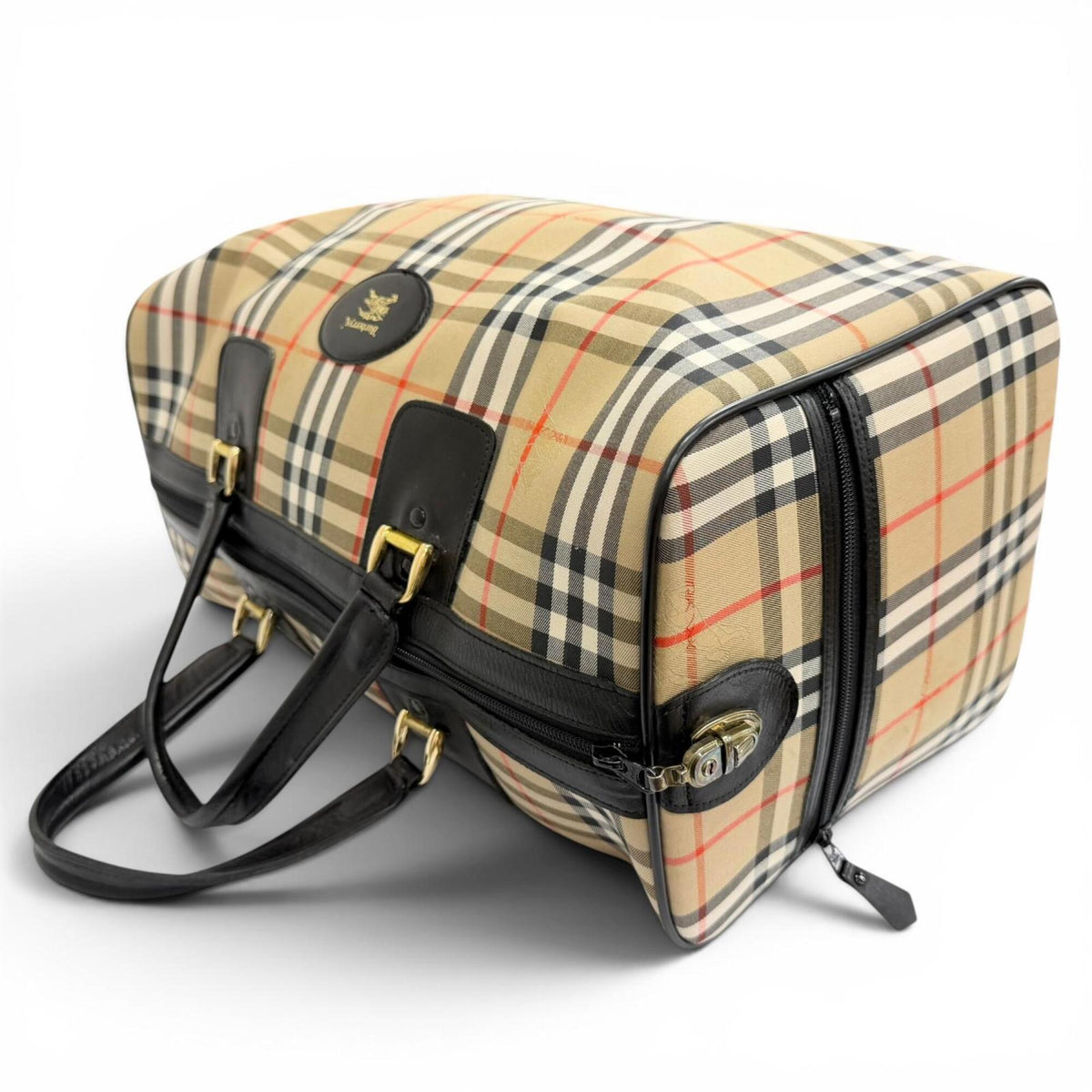 Burberry Beige Black Leather Boston Bag (Pre-Owned)