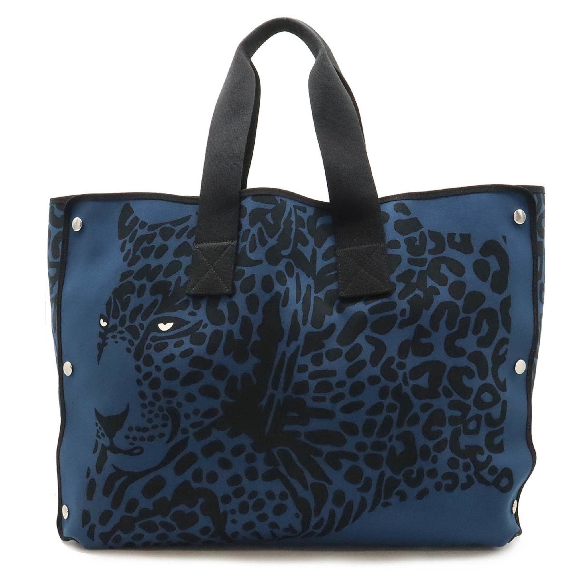 Hermes Black Blue Canvas Tote Bag (Pre-Owned)