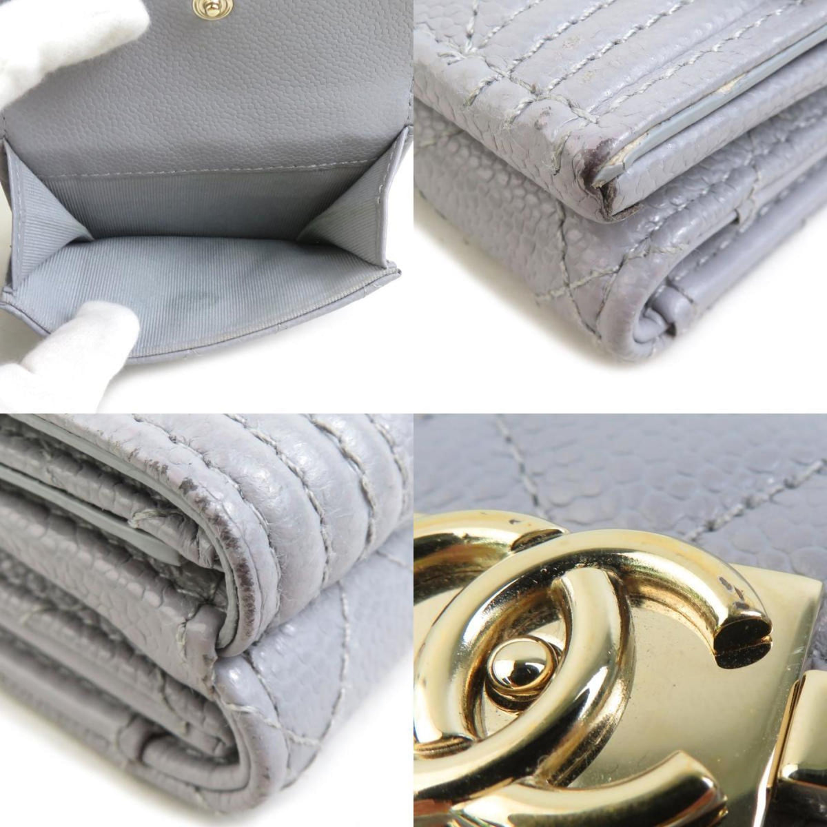 Chanel Light Gray Grained Calfskin Wallet (Tri-Fold) (Pre-Owned)