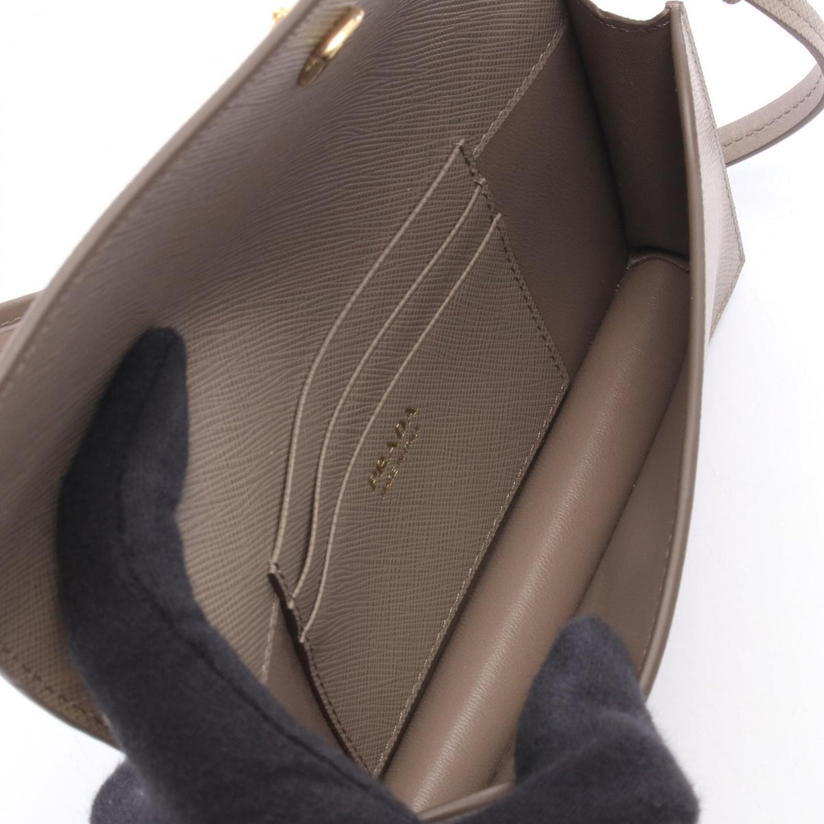 Prada Saffiano Beige Leather Shoulder Bag (Pre-Owned)