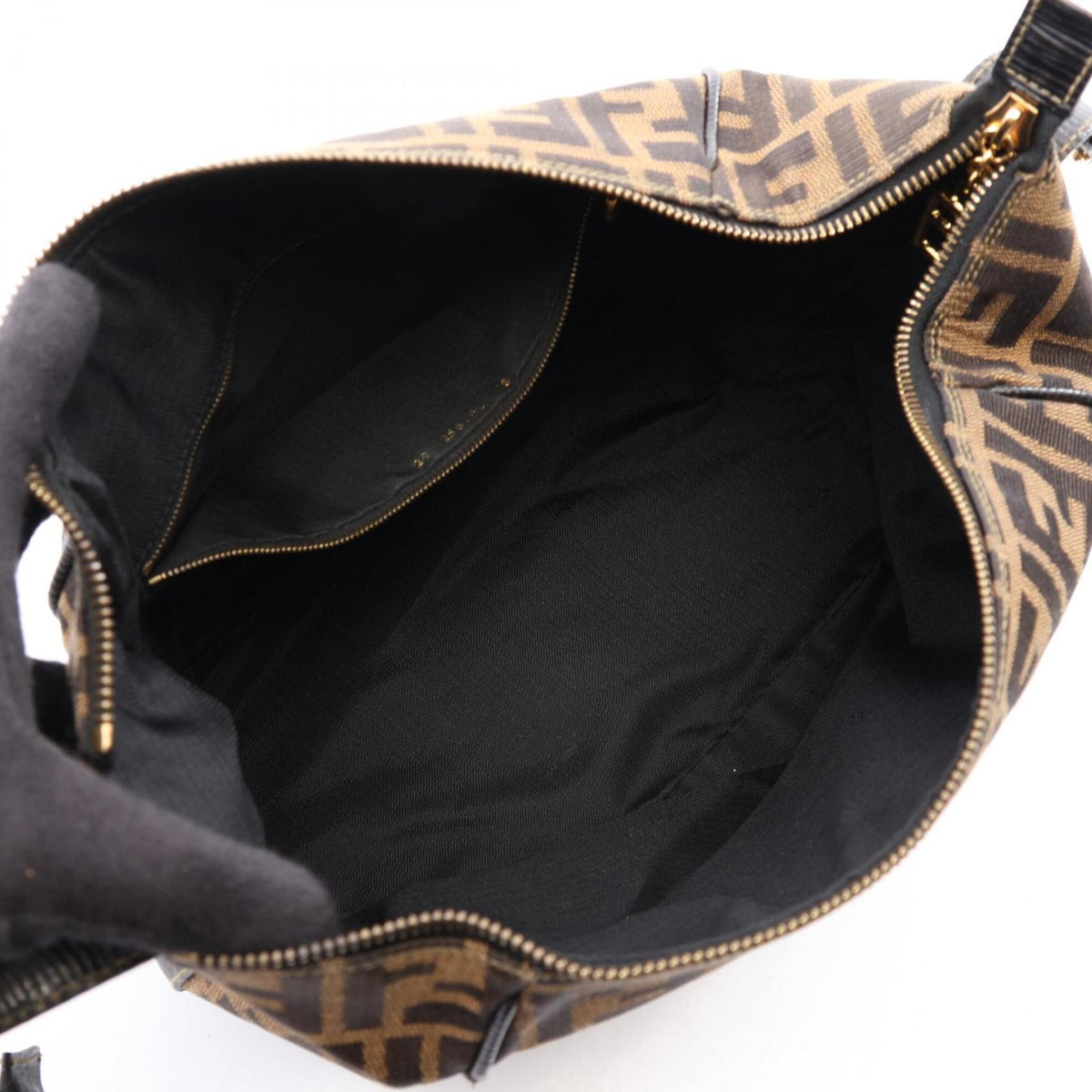 Fendi Black Brown Canvas Leather Handbag (Pre-Owned)