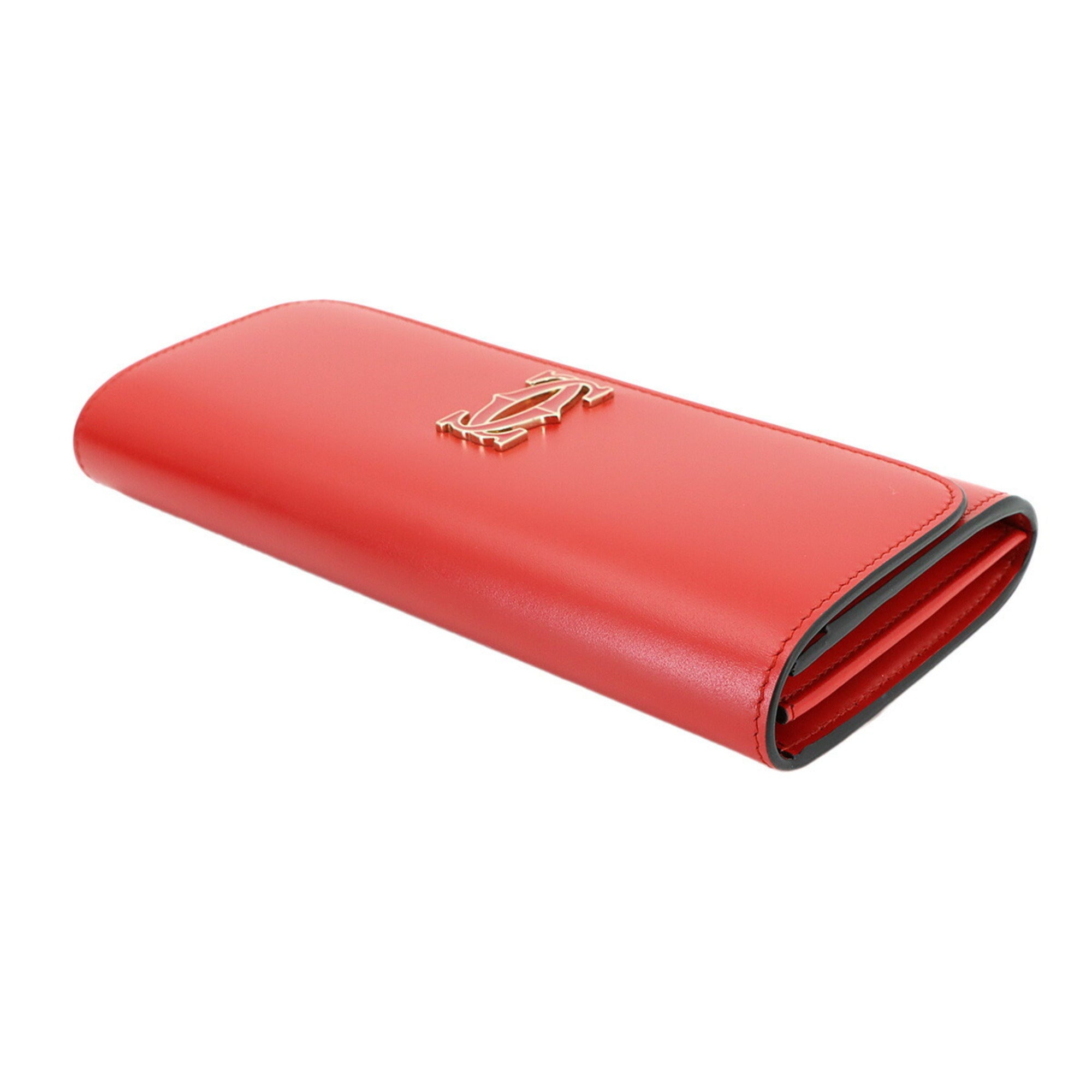 Cartier Red Color Leather Long Wallet (Bi-Fold) (Pre-Owned)