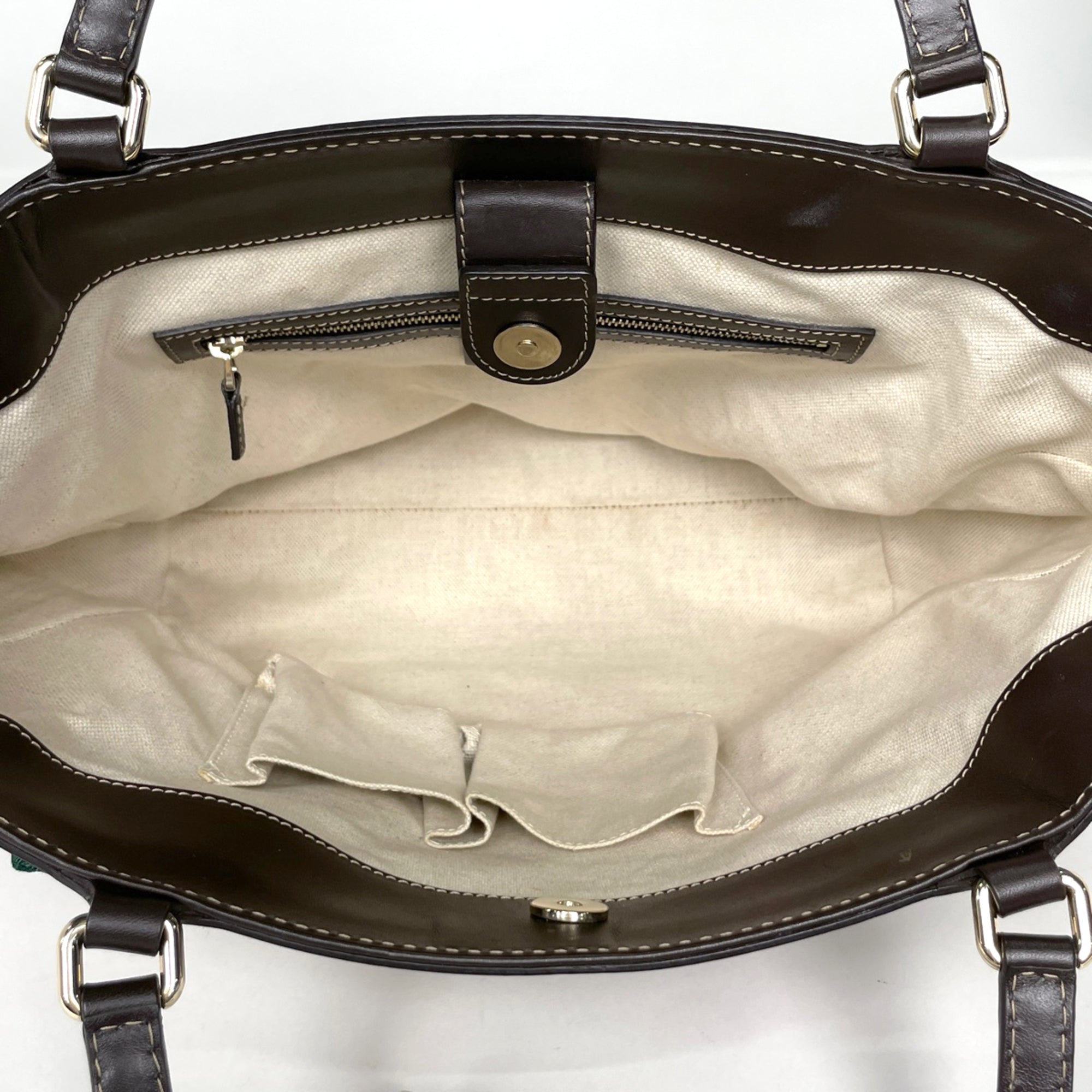 Gucci Sherry Line Brown Gg Canvas Leather Tote Bag (Pre-Owned)