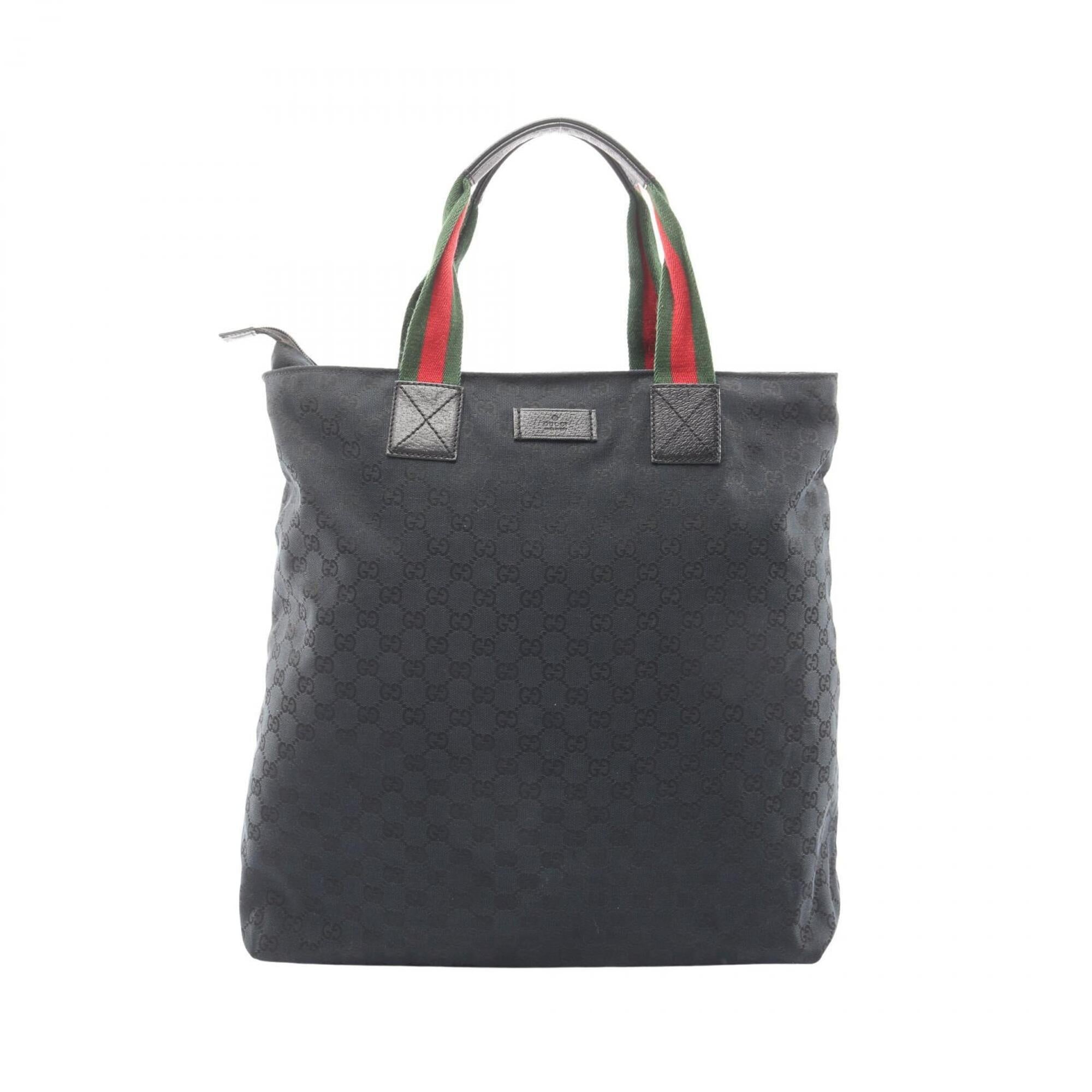 Gucci Black Green Red Color Canvas Leather Handbag Tote Bag (Pre-Owned)