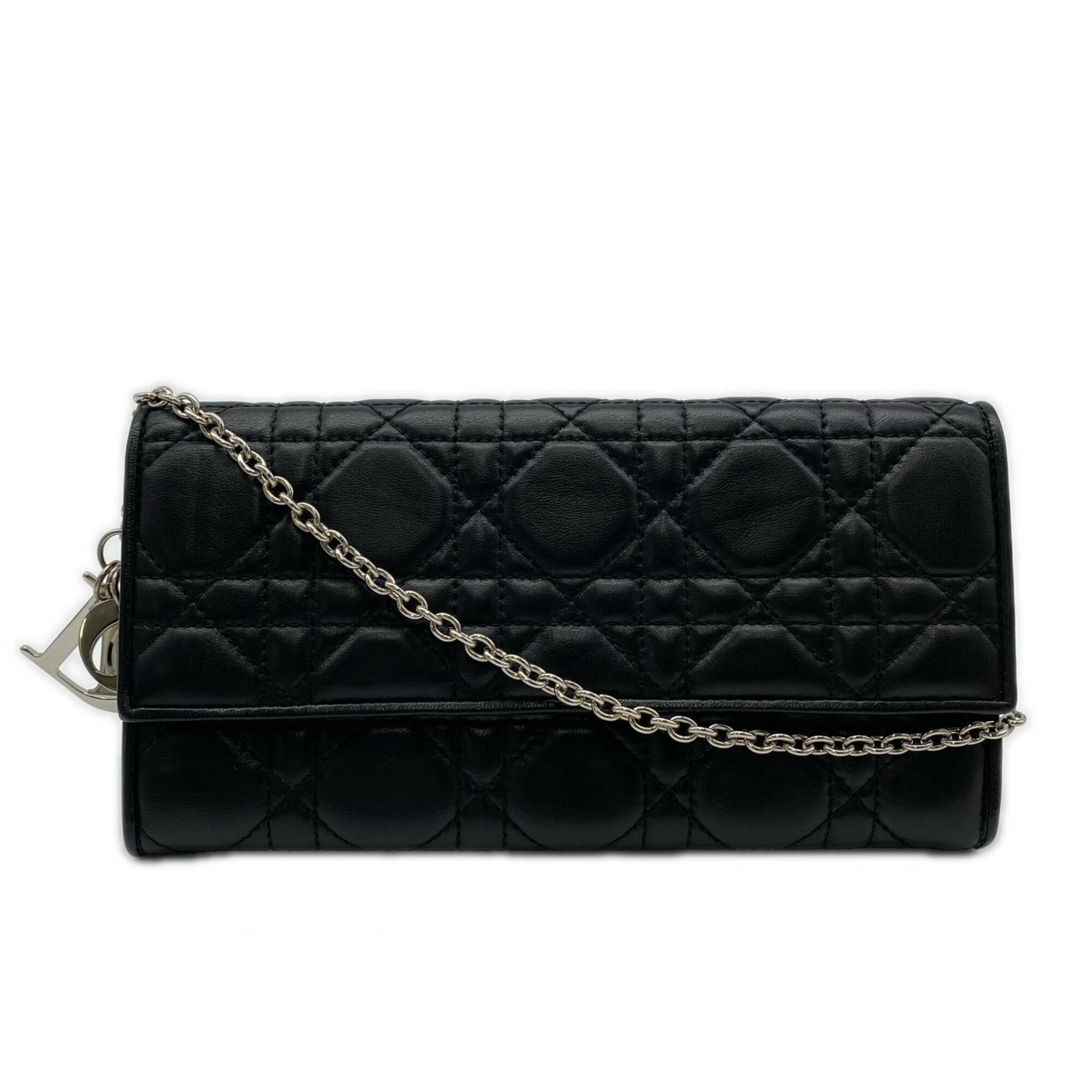 Christian Dior Black Leather Chain/Shoulder Wallet (Pre-Owned)
