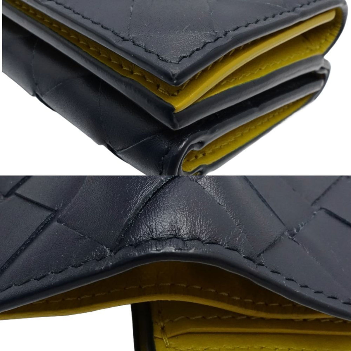Bottega Veneta Intrecciato Navy Yellow Intrecciato Wallet (Tri-Fold) (Pre-Owned)