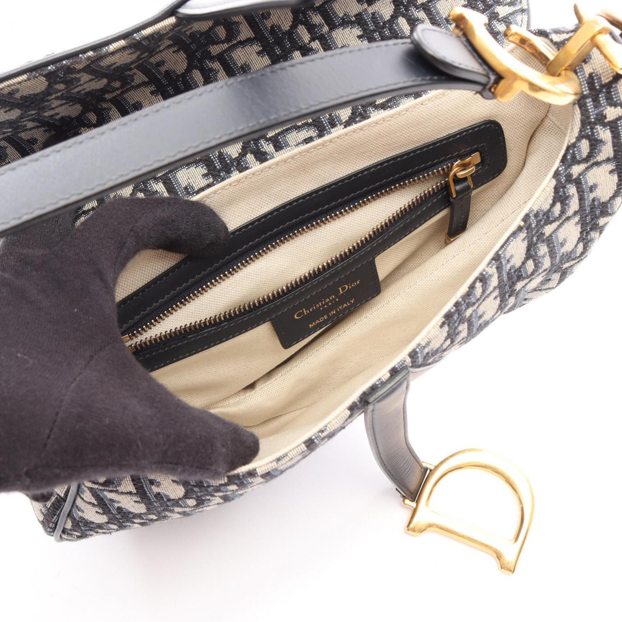 Christian Dior Beige Navy Canvas Handbag Saddle Bag (Pre-Owned)