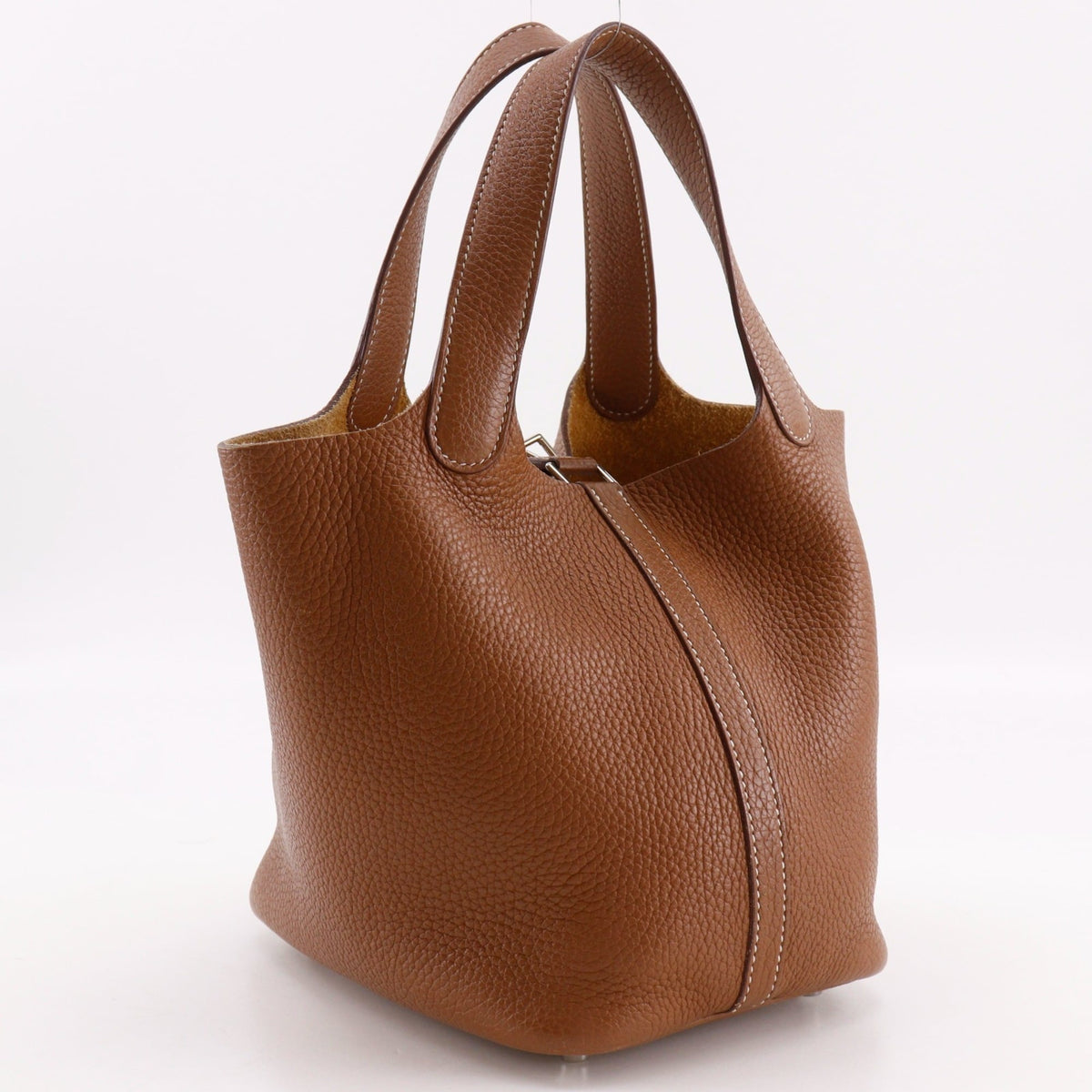 Hermes Picotin Brown Gold Brown Taurillon Clemence Leather Handbag (Pre-Owned)