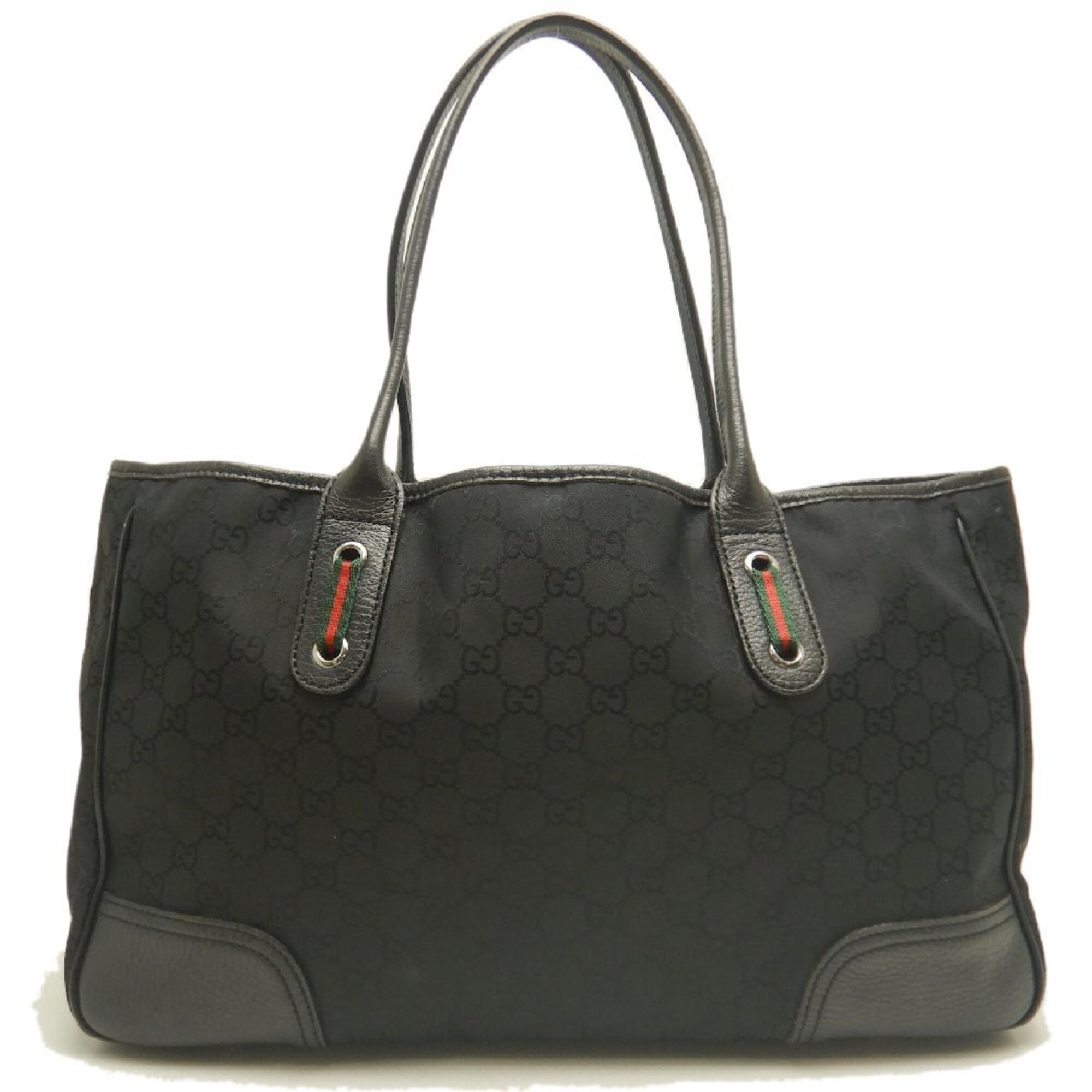 Gucci Black Nylon Canvas Leather Tote Bag (Pre-Owned)