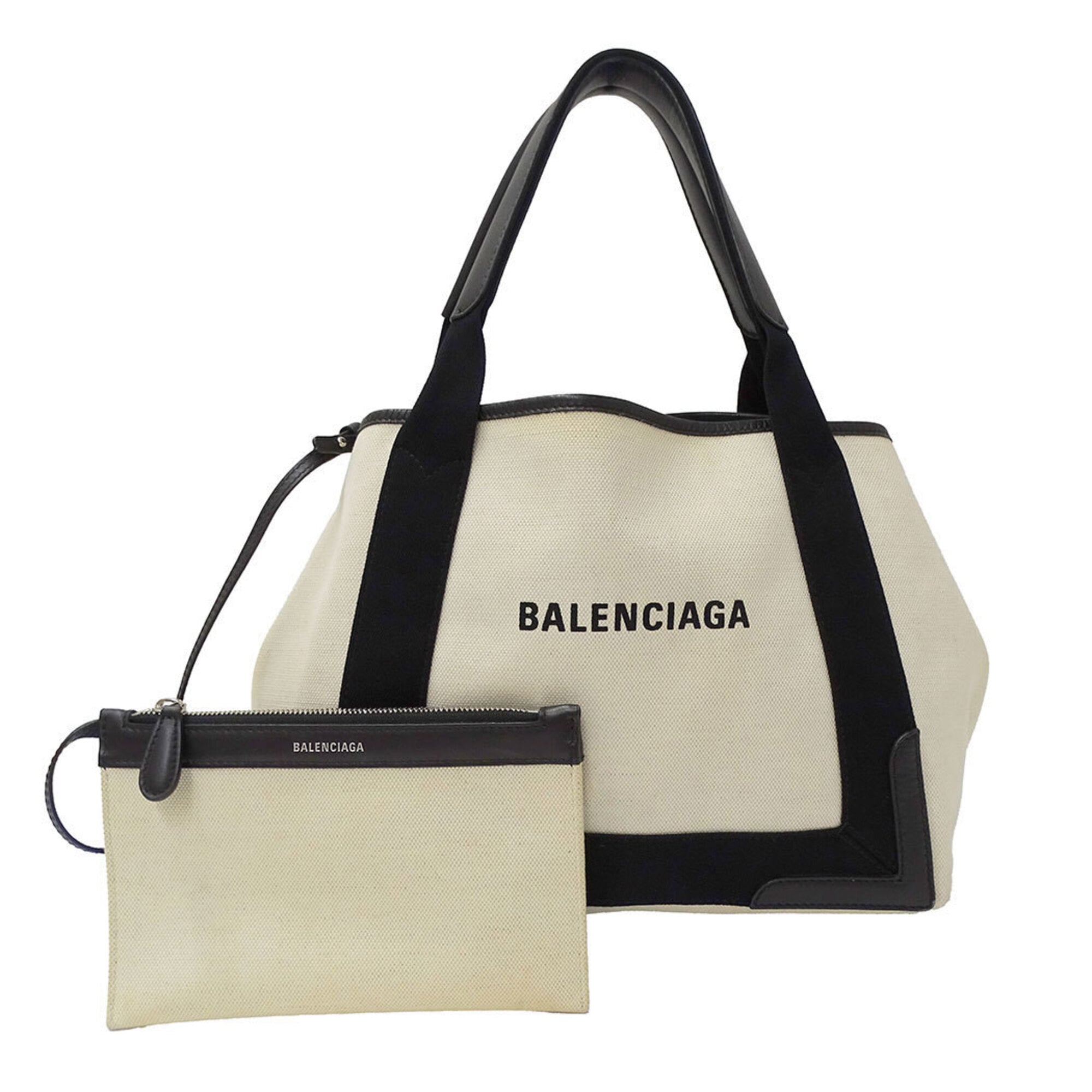 Balenciaga Black Ivory Yellow Canvas Handbag Pouch (Pre-Owned)