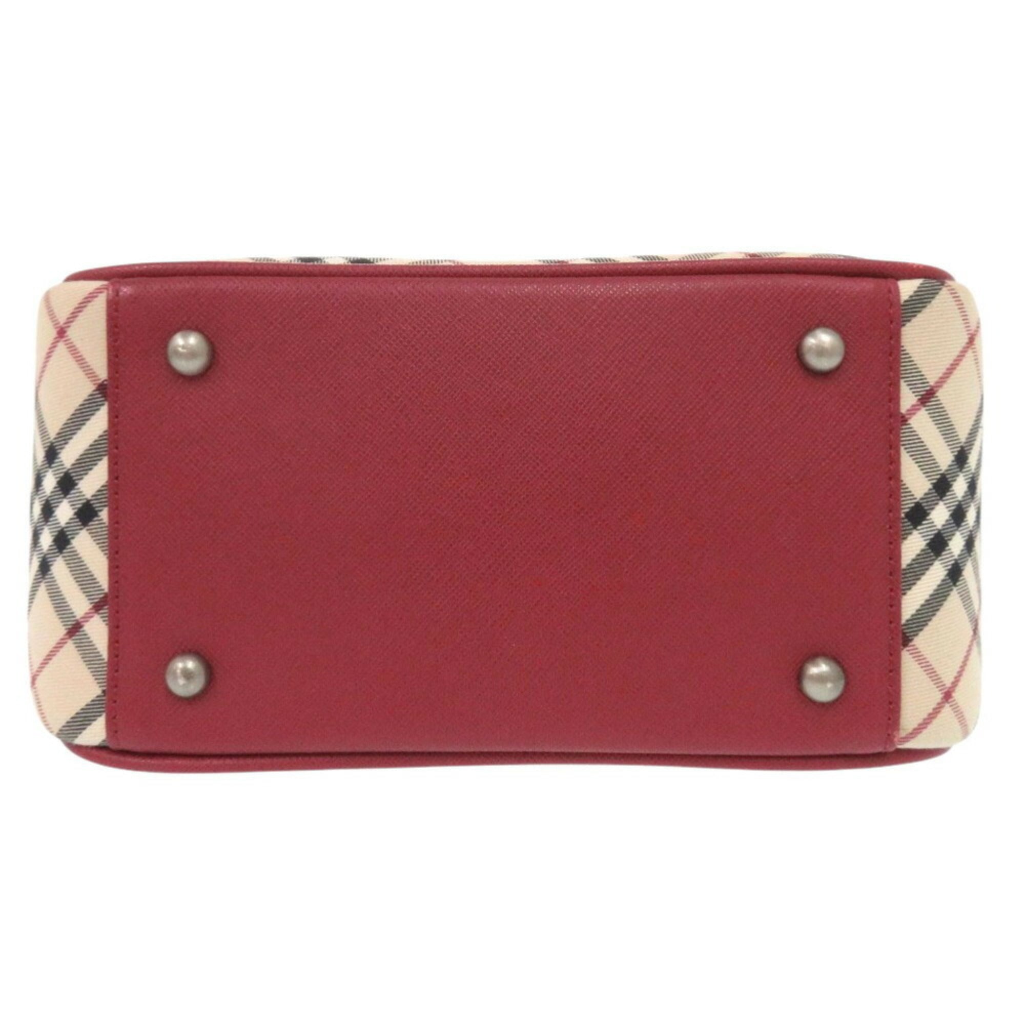 Burberry Beige Red Color Leather Canvas Handbag (Pre-Owned)