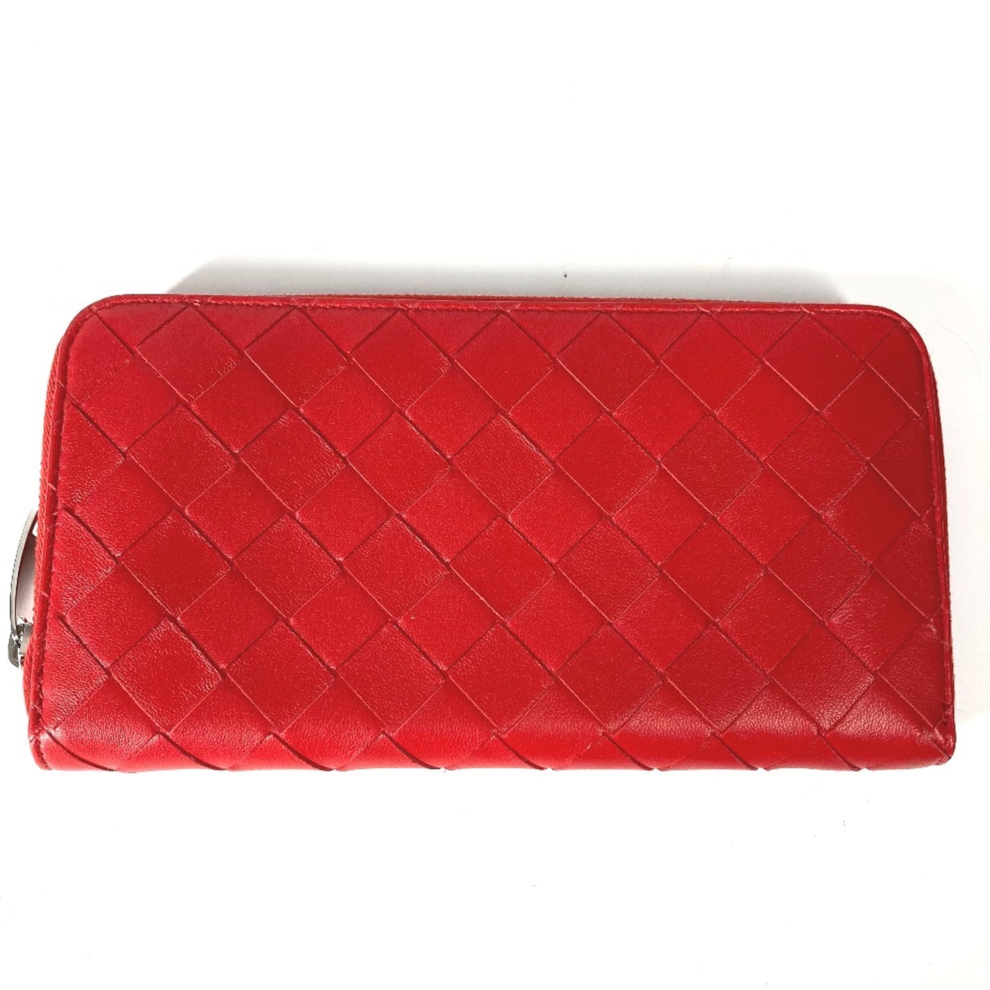 Bottega Veneta Red Color Intrecciato Long Wallet (Bi-Fold) (Pre-Owned)