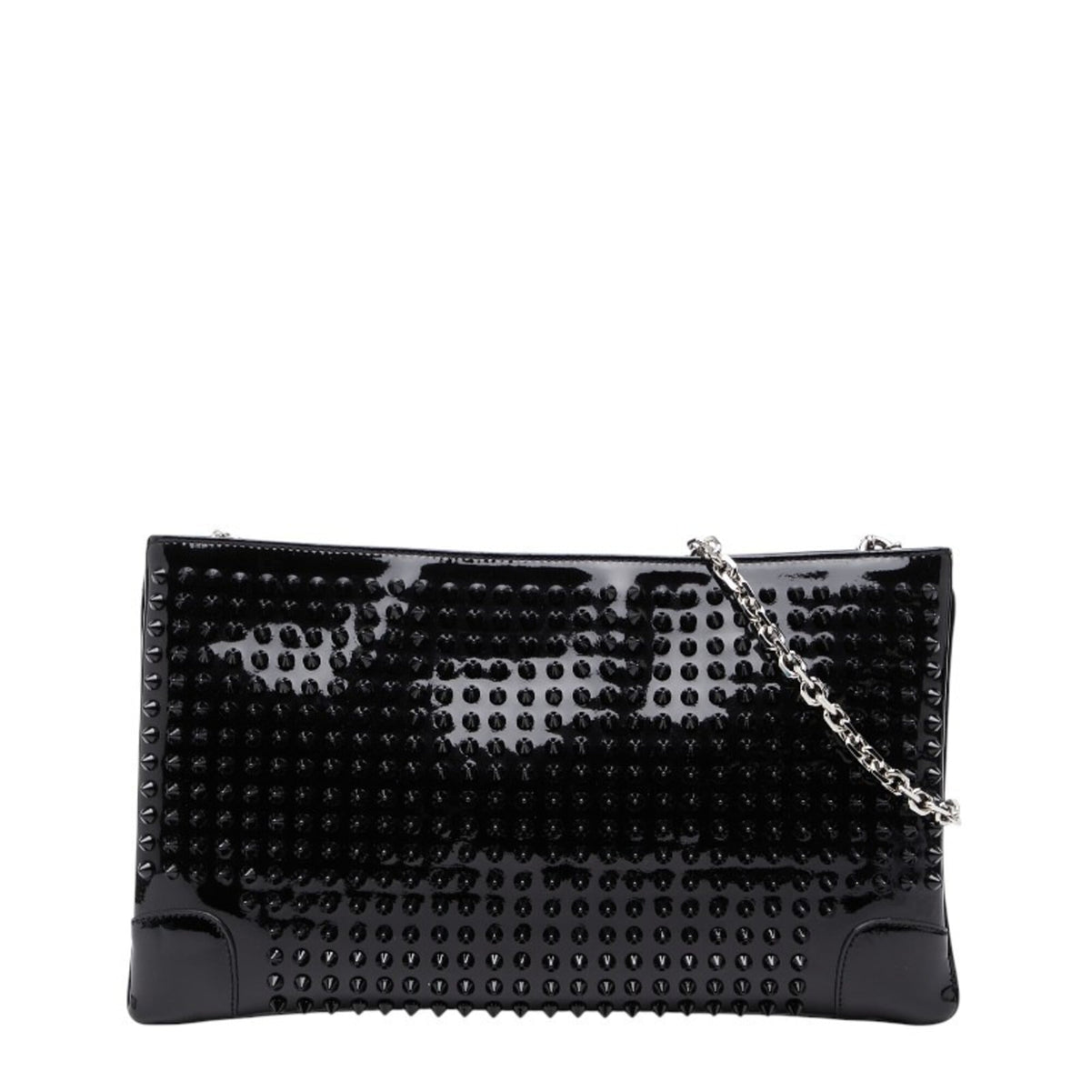 Christian Louboutin Black Patent Leather Clutch Bag Shoulder Bag (Pre-Owned)