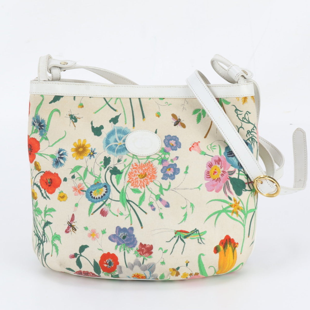 Gucci Multi-Color White Leather Coated Canvas Handbag Shoulder Bag Tote Bag (Pre-Owned)