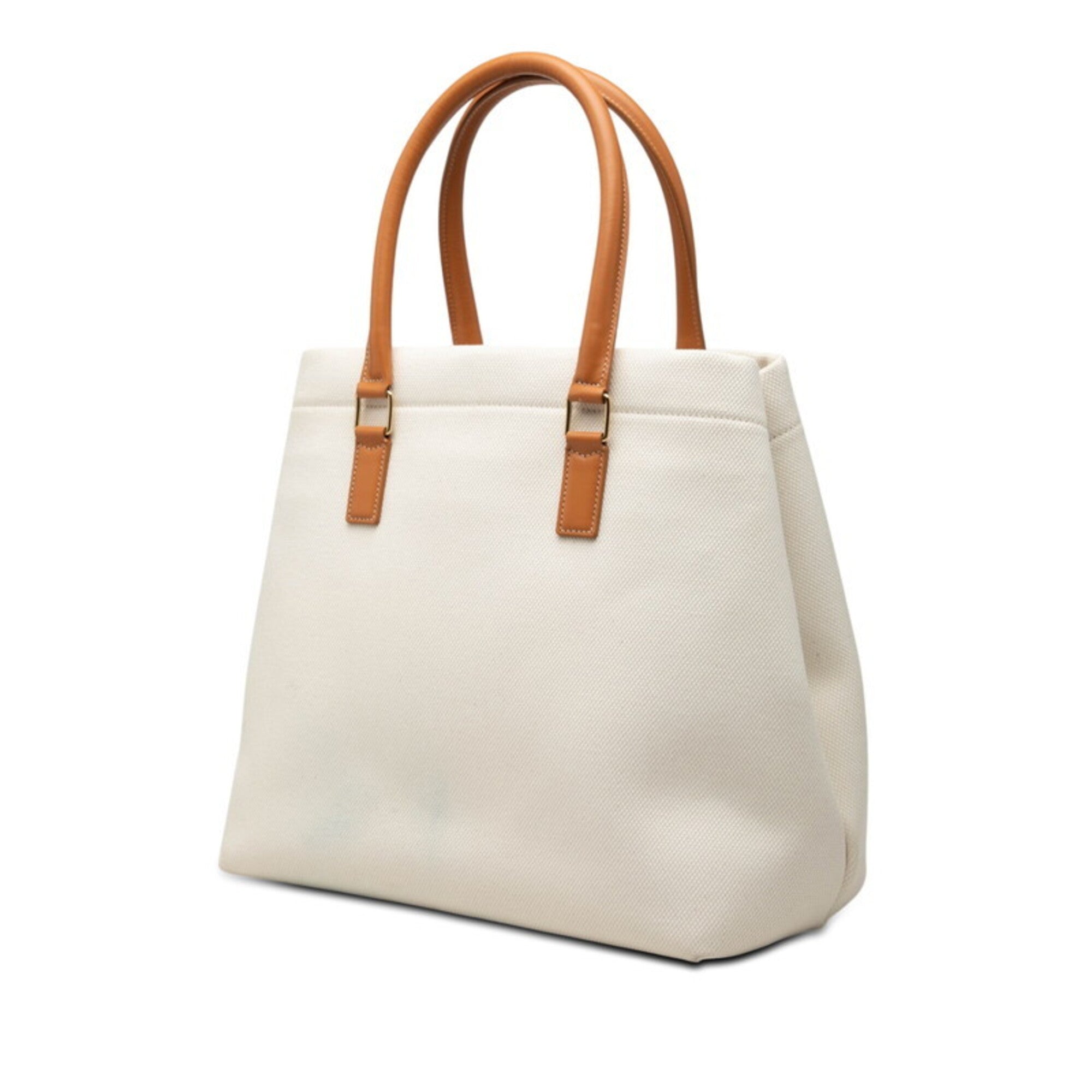 Celine Brown White Canvas Leather Tote Bag (Pre-Owned)