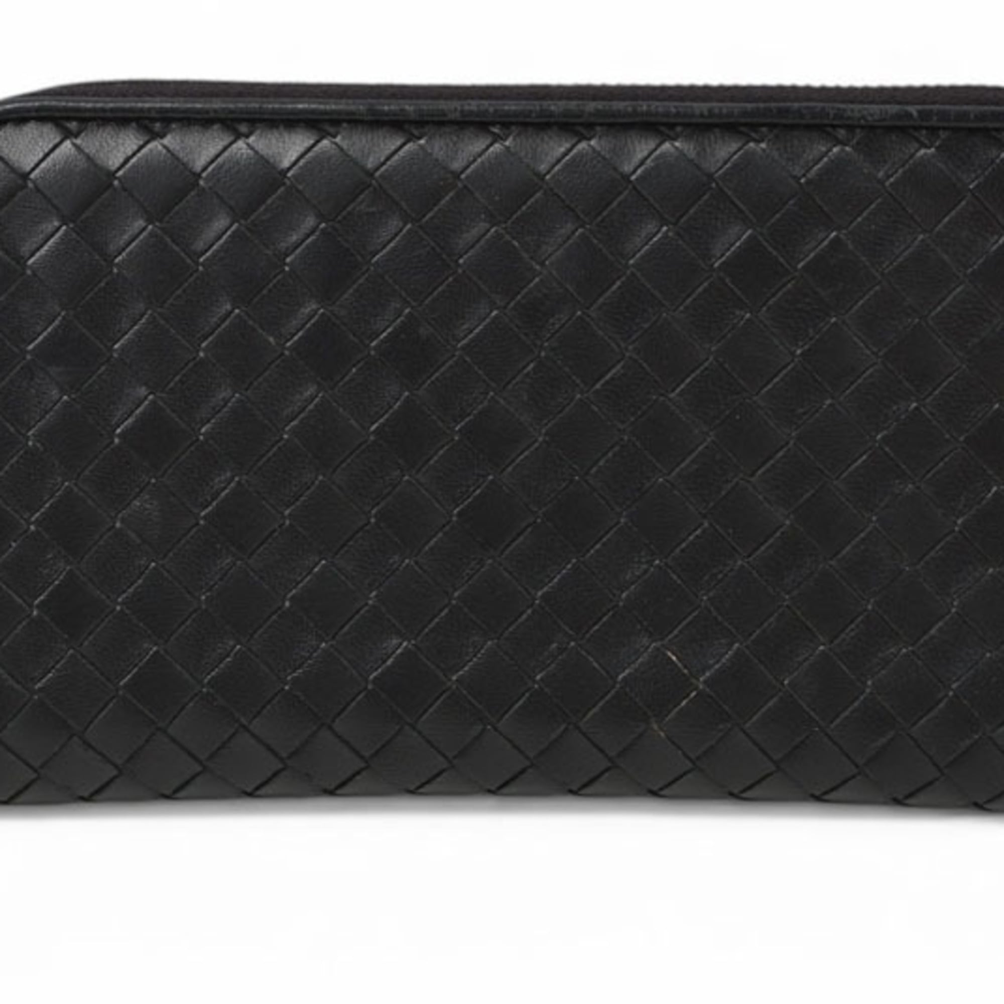Bottega Veneta Intrecciato Black Leather Long Wallet (Bi-Fold) (Pre-Owned)