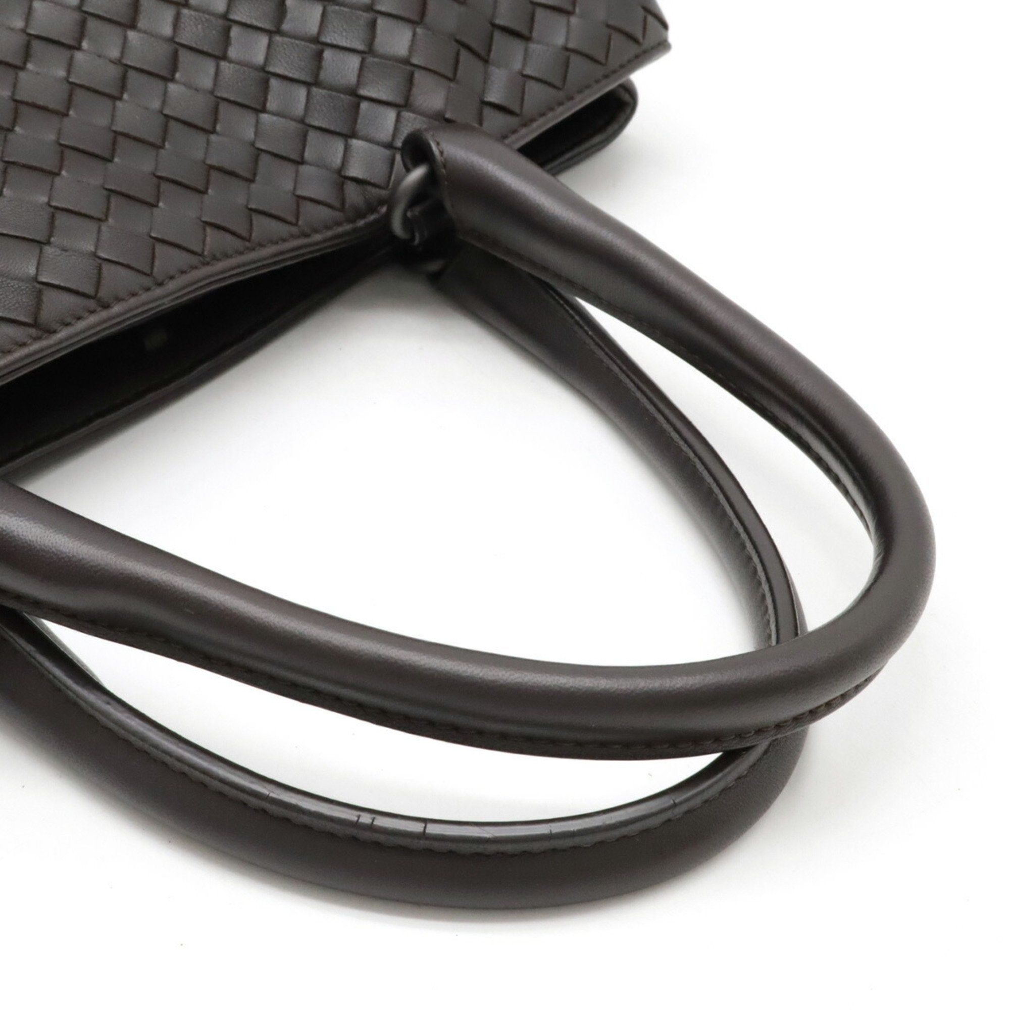 Bottega Veneta Intrecciato Dark Brown Leather Handbag Tote Bag (Pre-Owned)