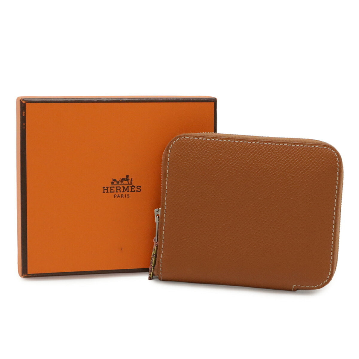 Hermes Cognac Epsom Leather Silk Coin Purse/Coin Case (Pre-Owned)