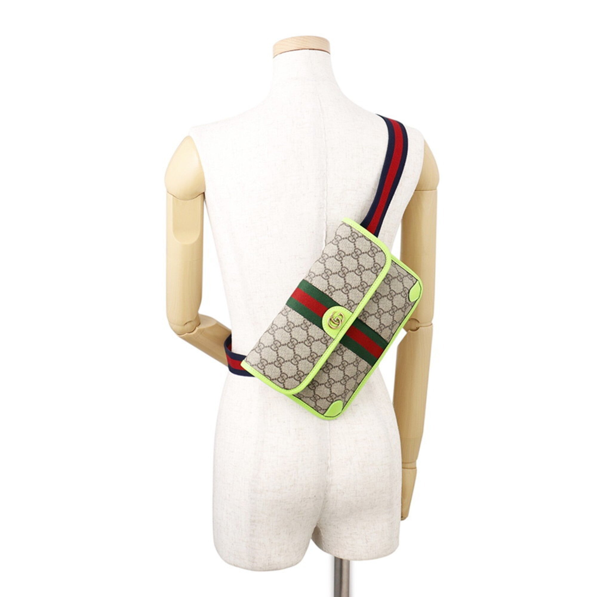 Gucci Green Red Color Pvc Leather Fanny Pack Sling Bag (Pre-Owned)