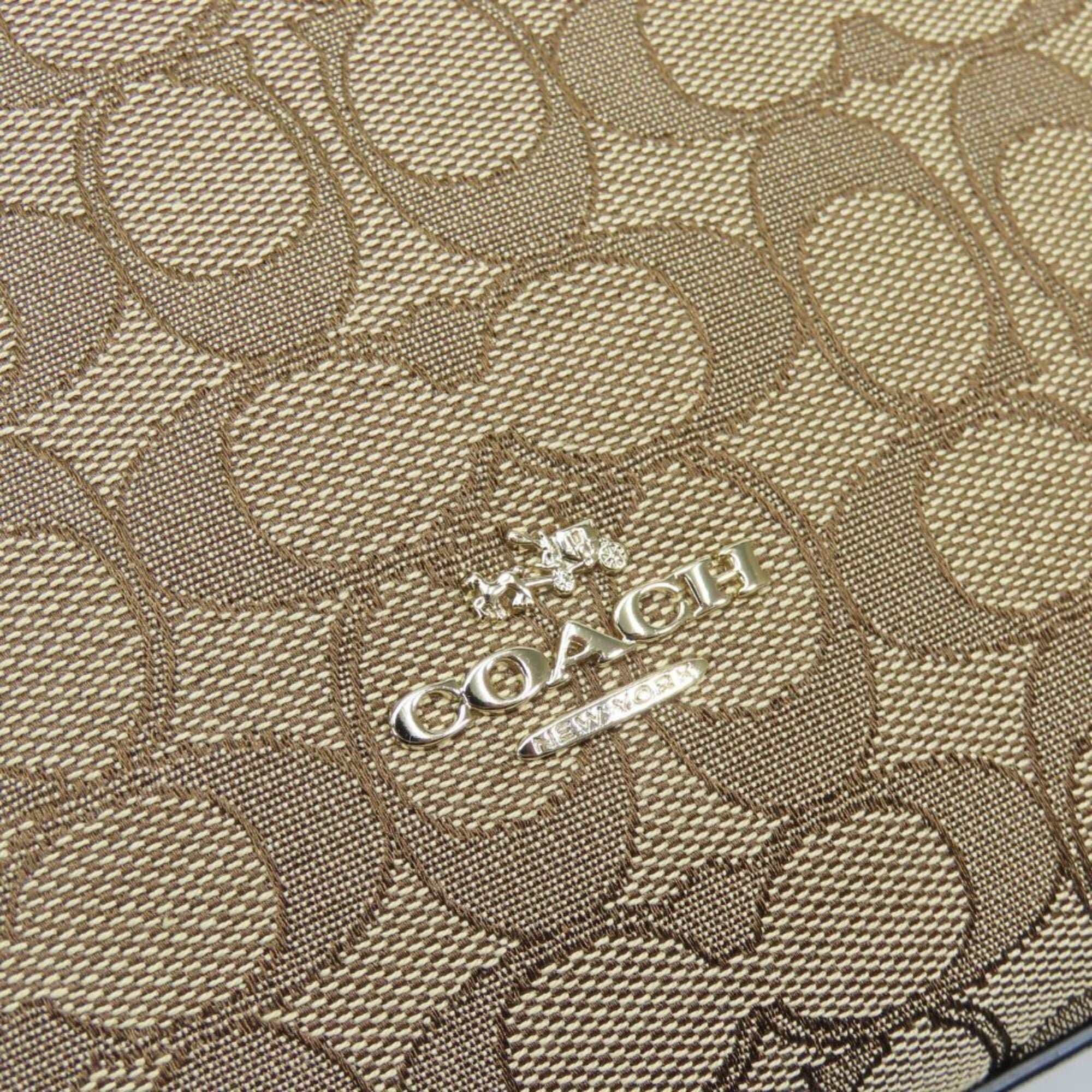 Coach Signature Beige Dark Brown Canvas Leather Tote Bag (Pre-Owned)