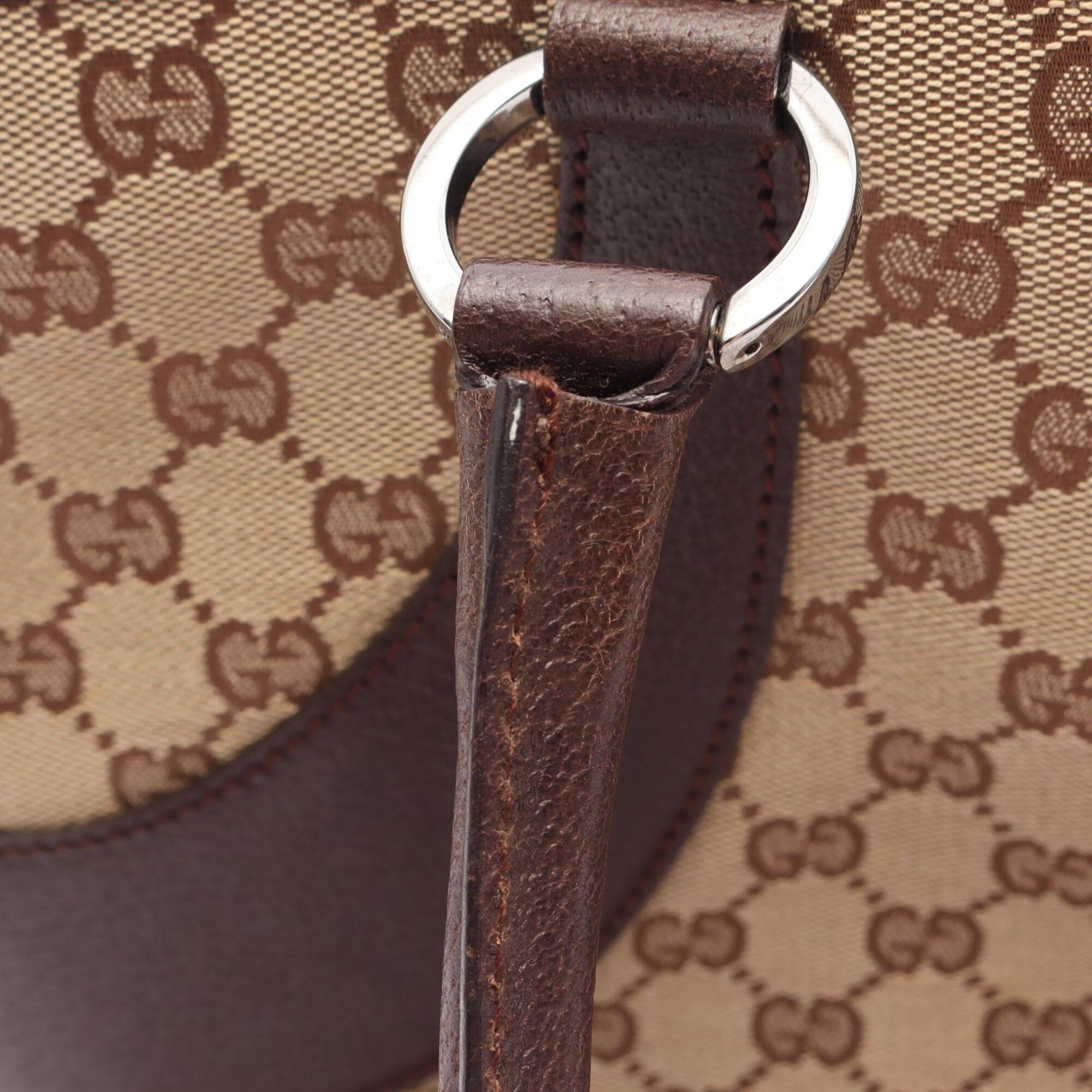 Gucci Beige Brown Canvas Leather Handbag (Pre-Owned)