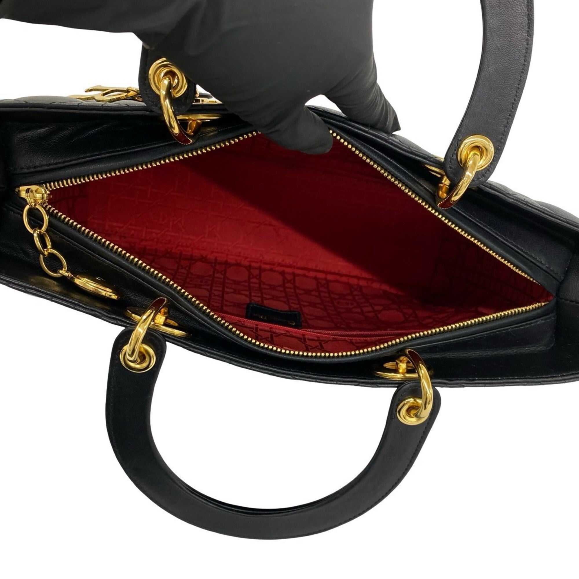 Christian Dior Black Leather Handbag Tote Bag (Pre-Owned)