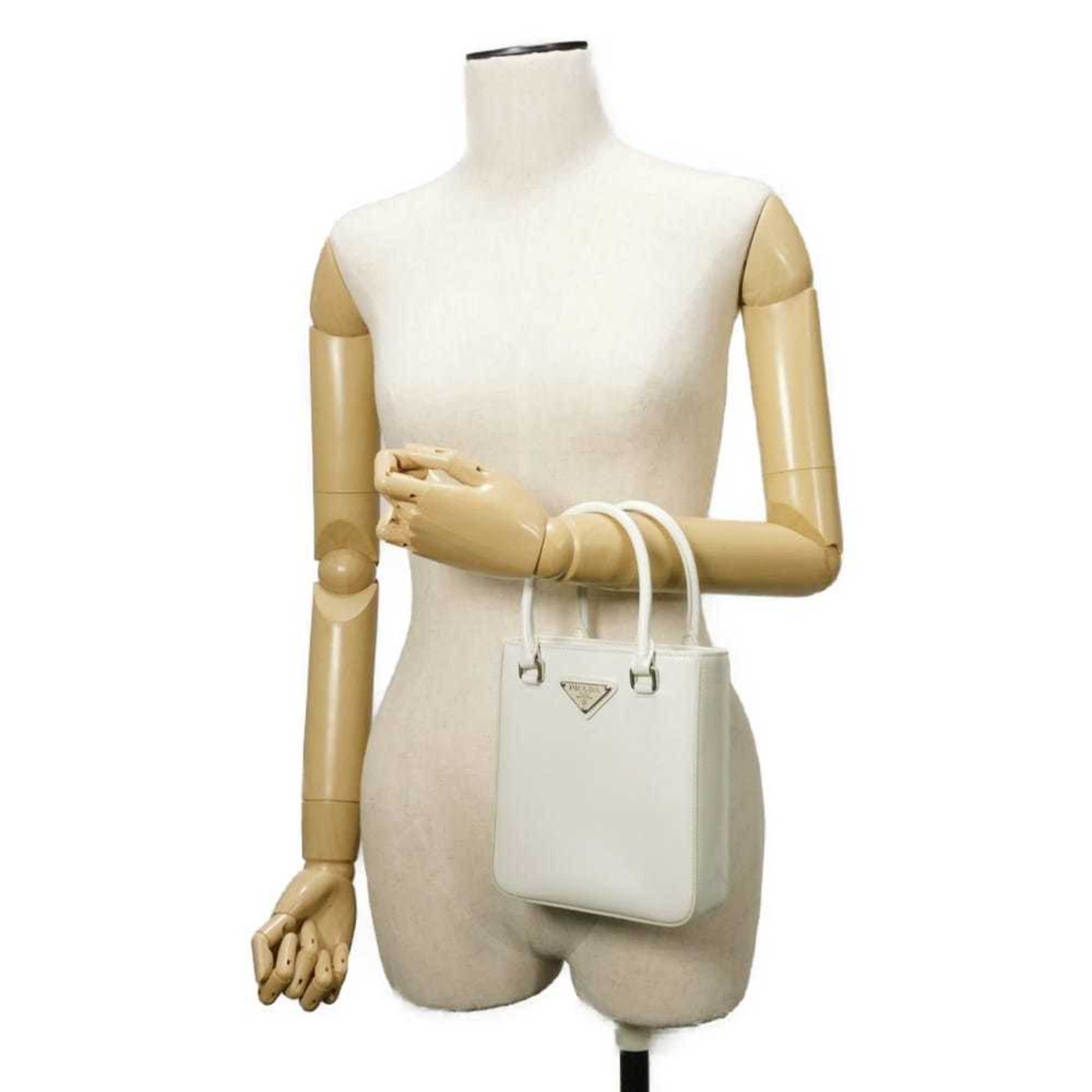 Prada Bianco White Leather Shoulder Bag Tote Bag (Pre-Owned)