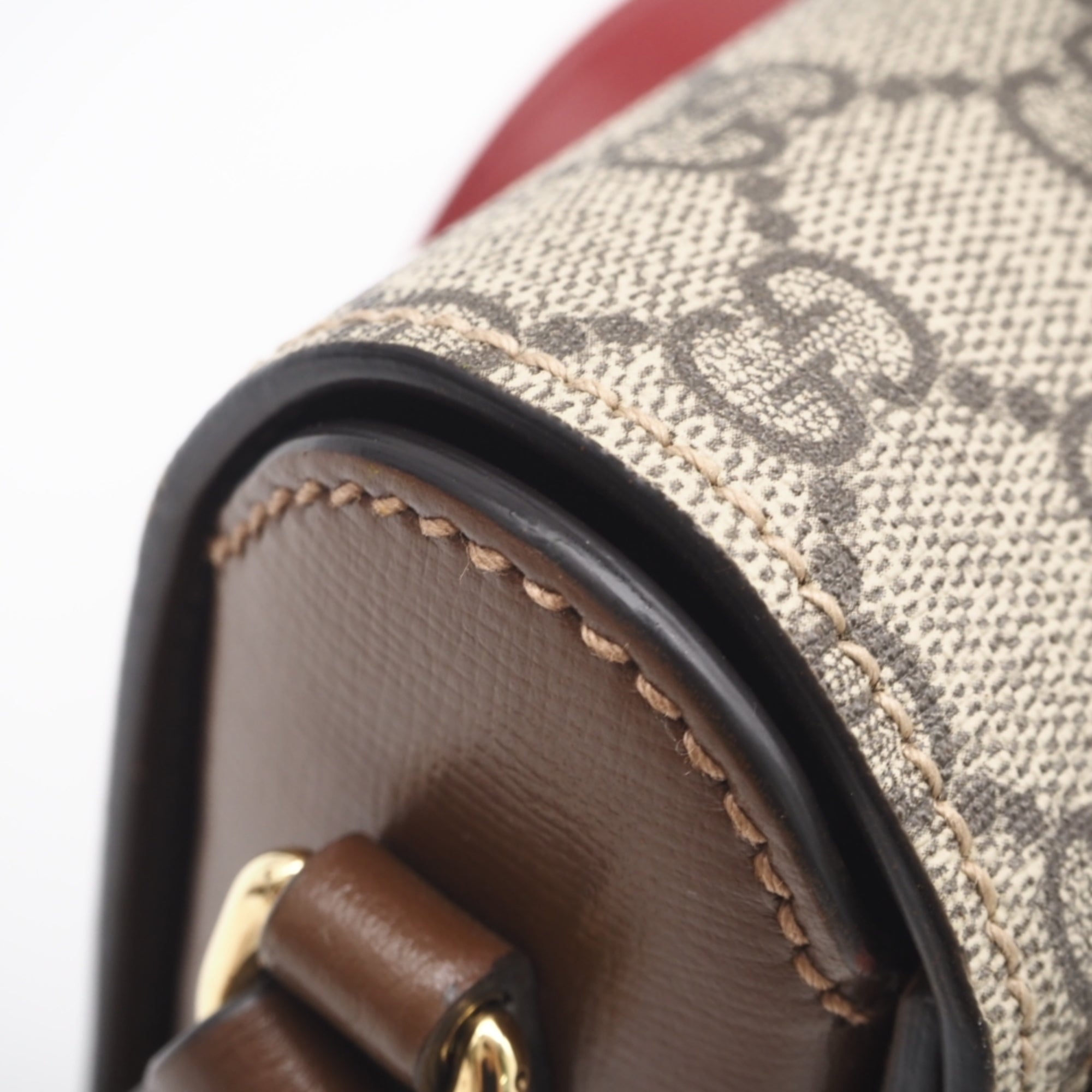 Gucci Beige Brown Red Color Coated Canvas Leather Shoulder Bag (Pre-Owned)