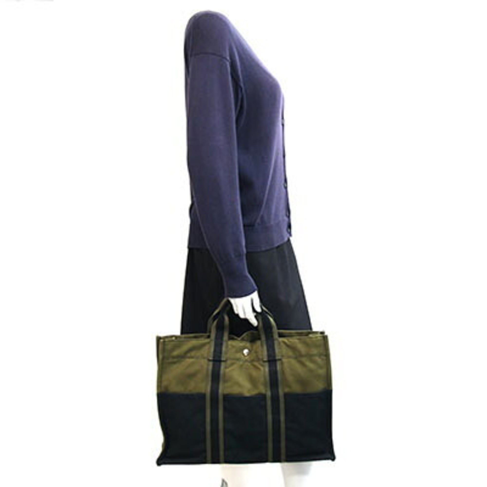 Hermes Navy Olive Cotton Canvas Tote Bag (Pre-Owned)