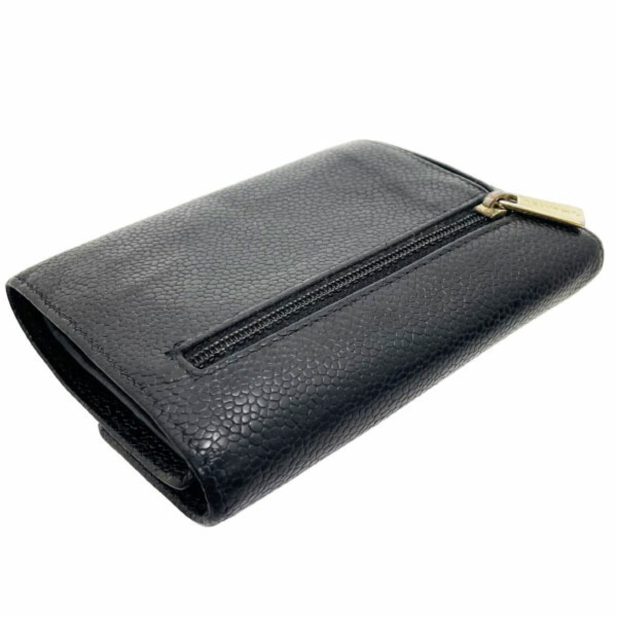 Chanel Black Grained Calfskin Wallet (Tri-Fold) (Pre-Owned)
