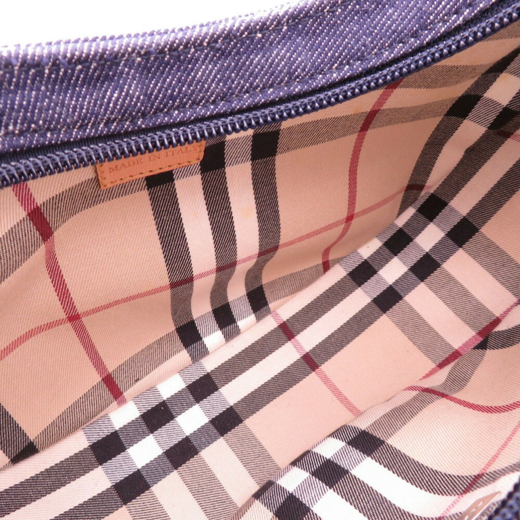 Burberry Beige Navy Denim Leather Shoulder Bag (Pre-Owned)