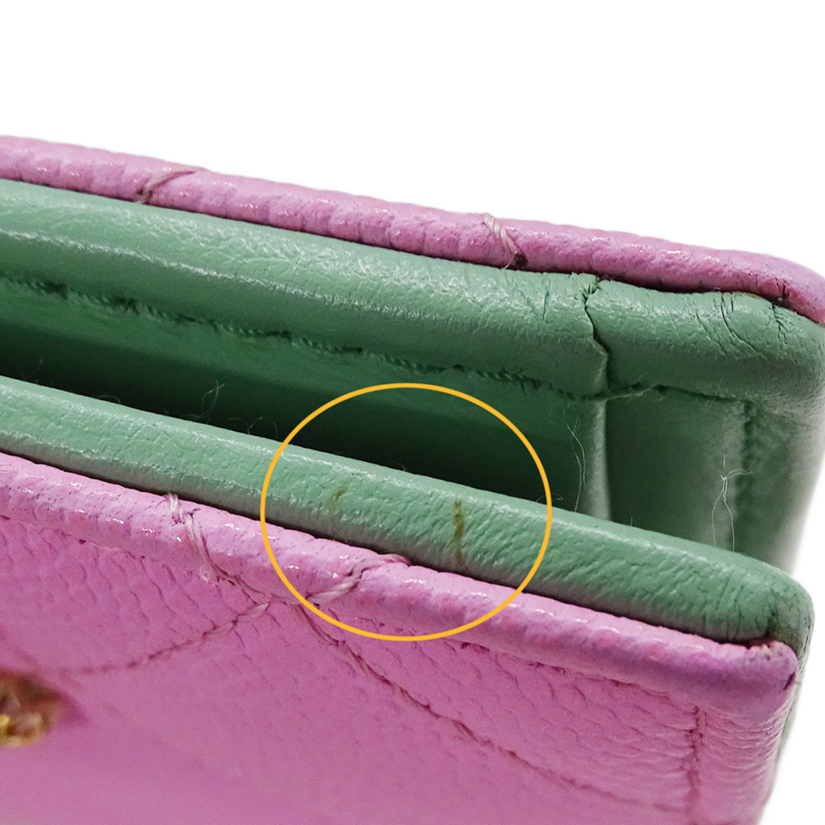 Chanel Green Pink Grained Calfskin Wallet (Bi-Fold) (Pre-Owned)