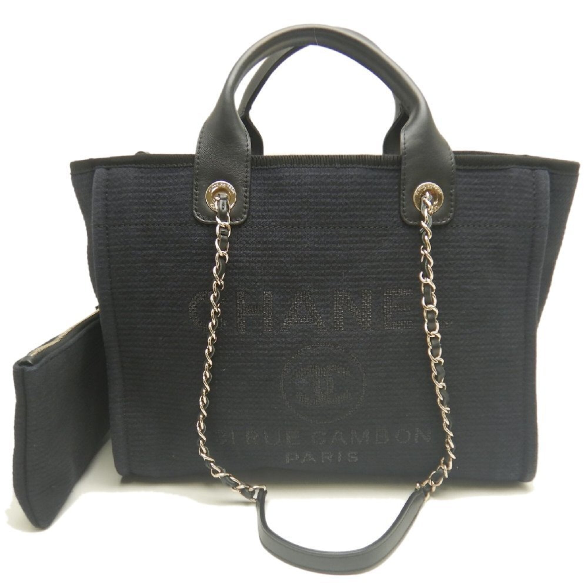 Chanel Black Canvas Leather Tote Bag (Pre-Owned)