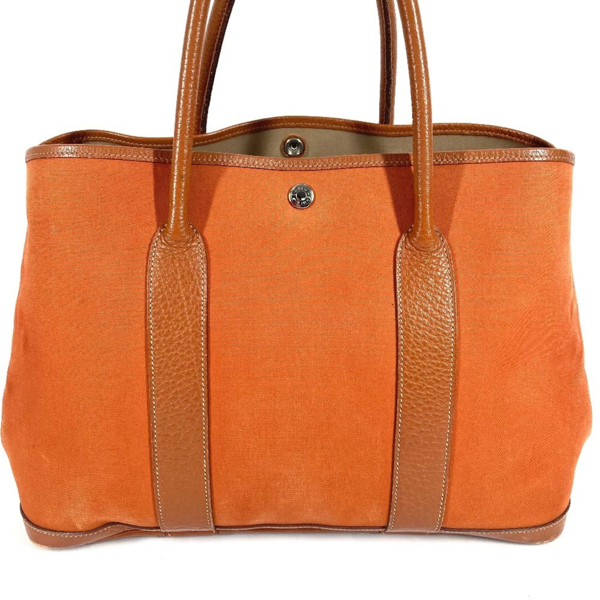Hermes Orange Canvas Leather Handbag Shoulder Bag Tote Bag (Pre-Owned)