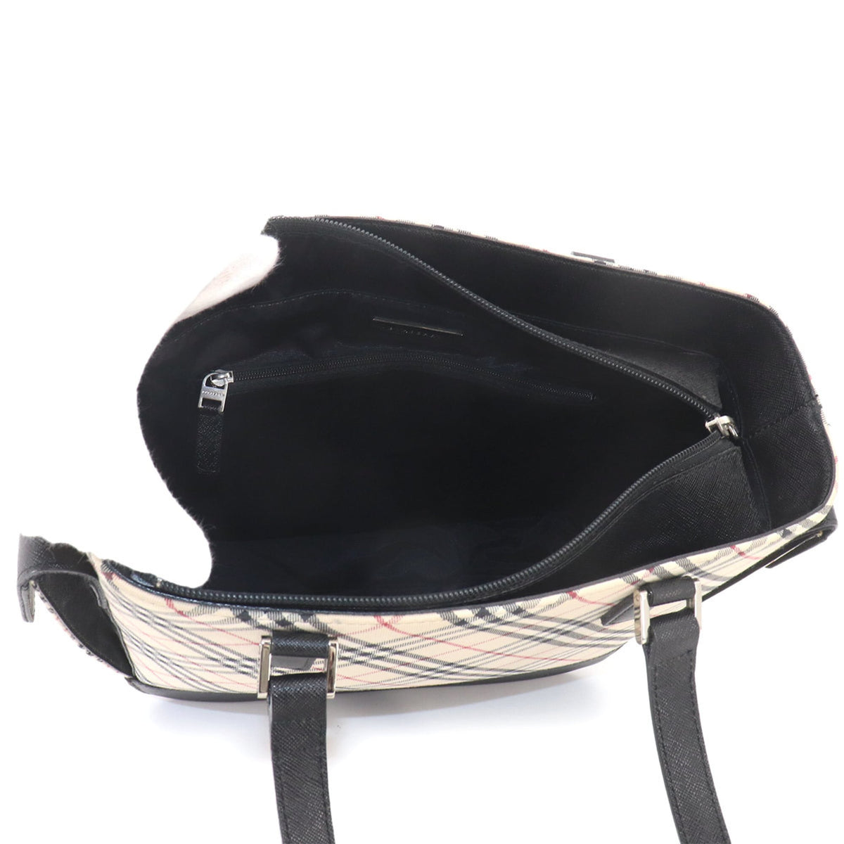 Burberry Beige Black Canvas Leather Handbag (Pre-Owned)
